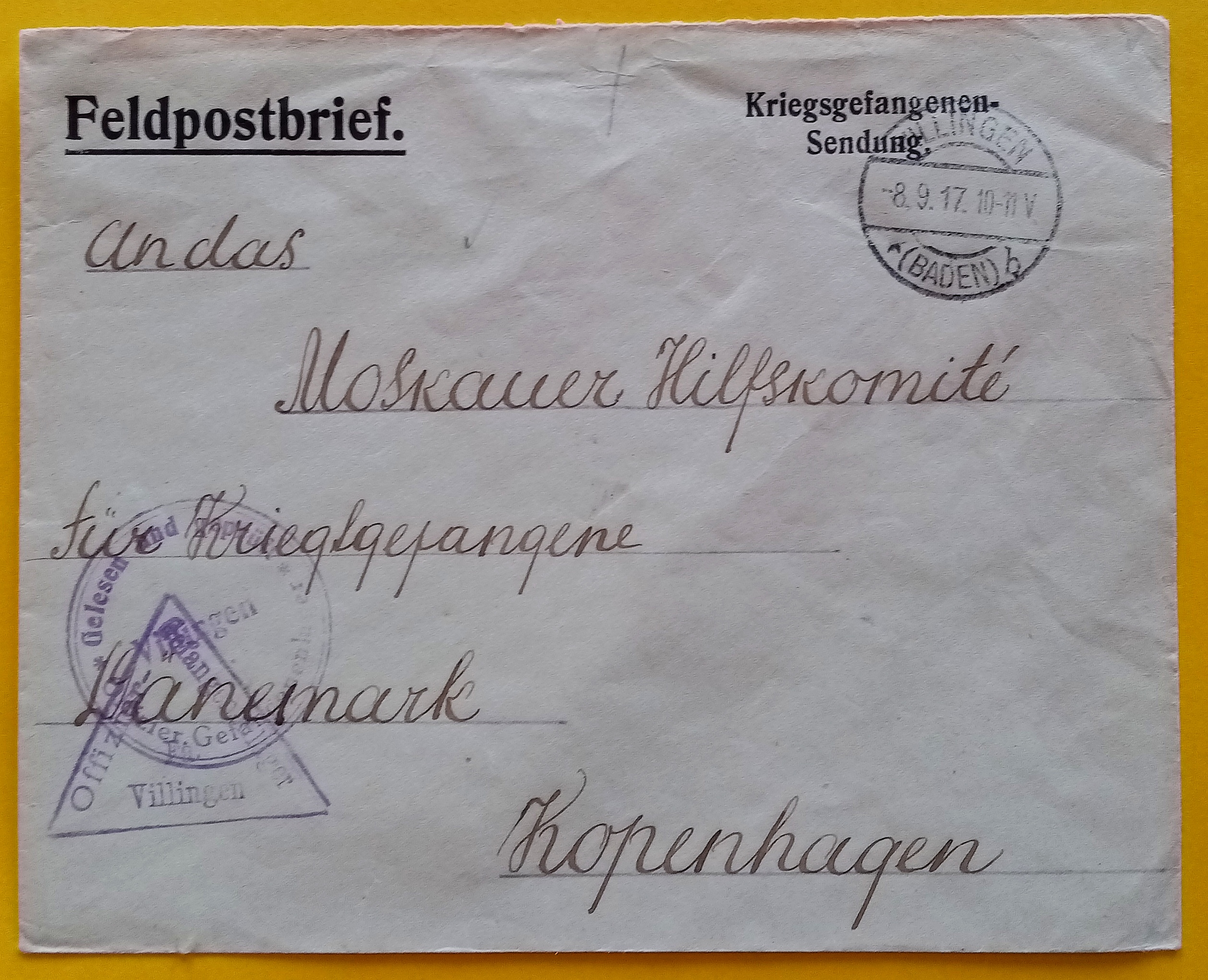 Tysk Kriegsgefangenen Sendung. - 8.9.1917