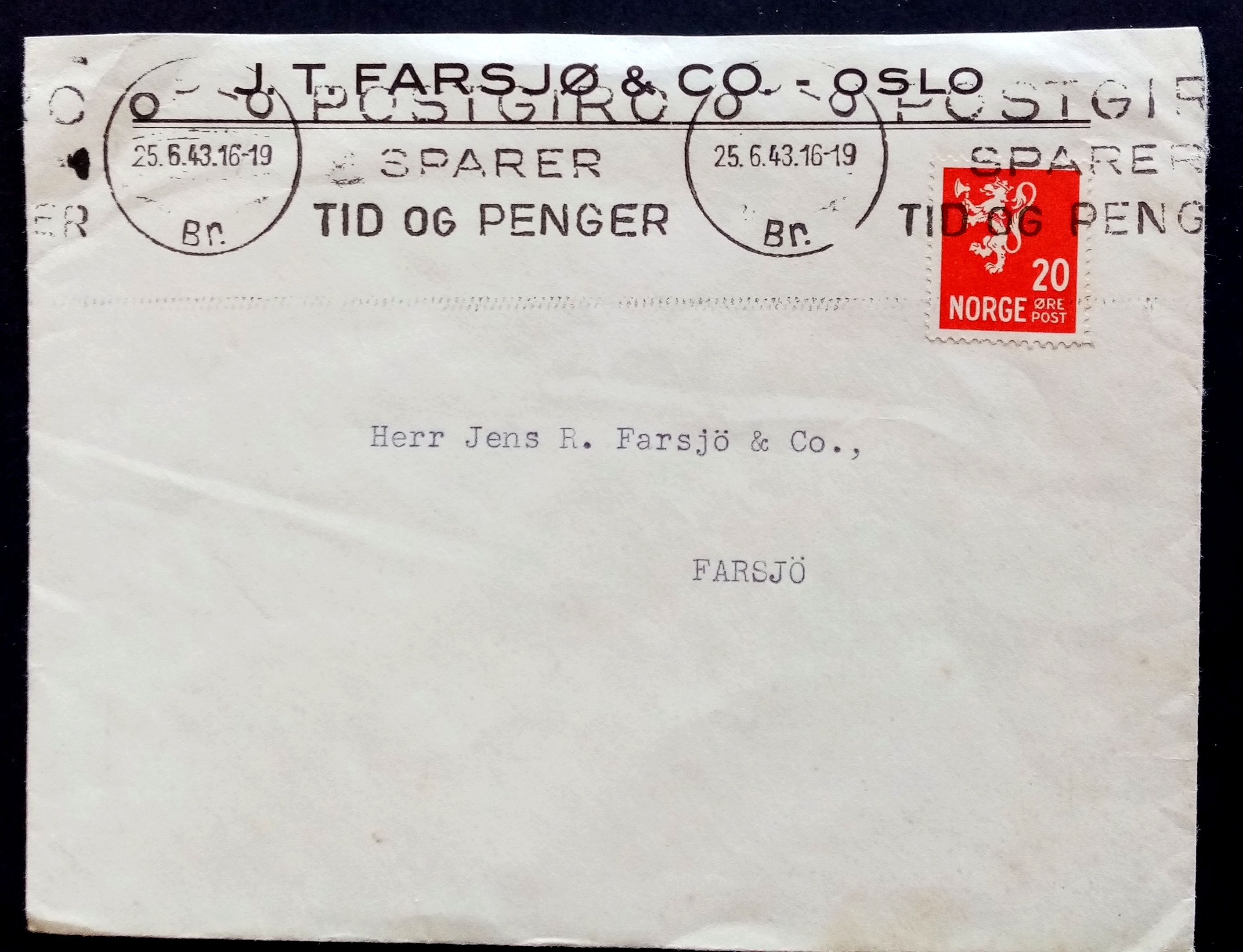 J.T. FARSJØ & CO - OSLO 25.6.43