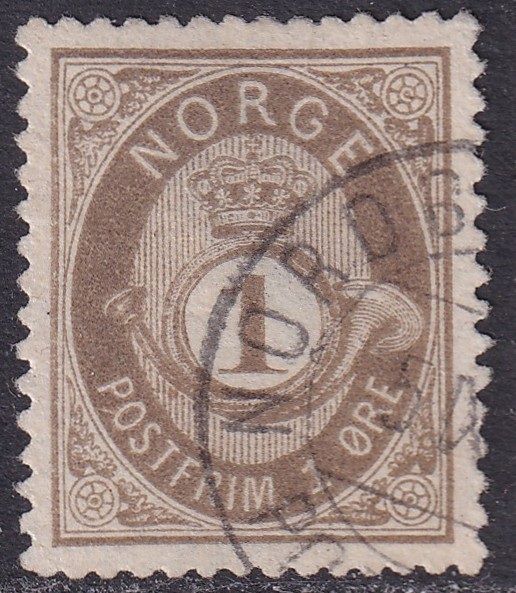 Nk 22 1 øre skravert posthorn 1877/78