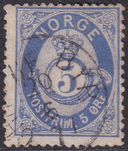 Nk 24IIa 5 øre skravert posthorn 1877/78