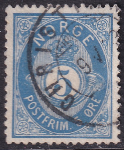 Nk 24IIIbb 5 øre skravert posthorn 1877/78