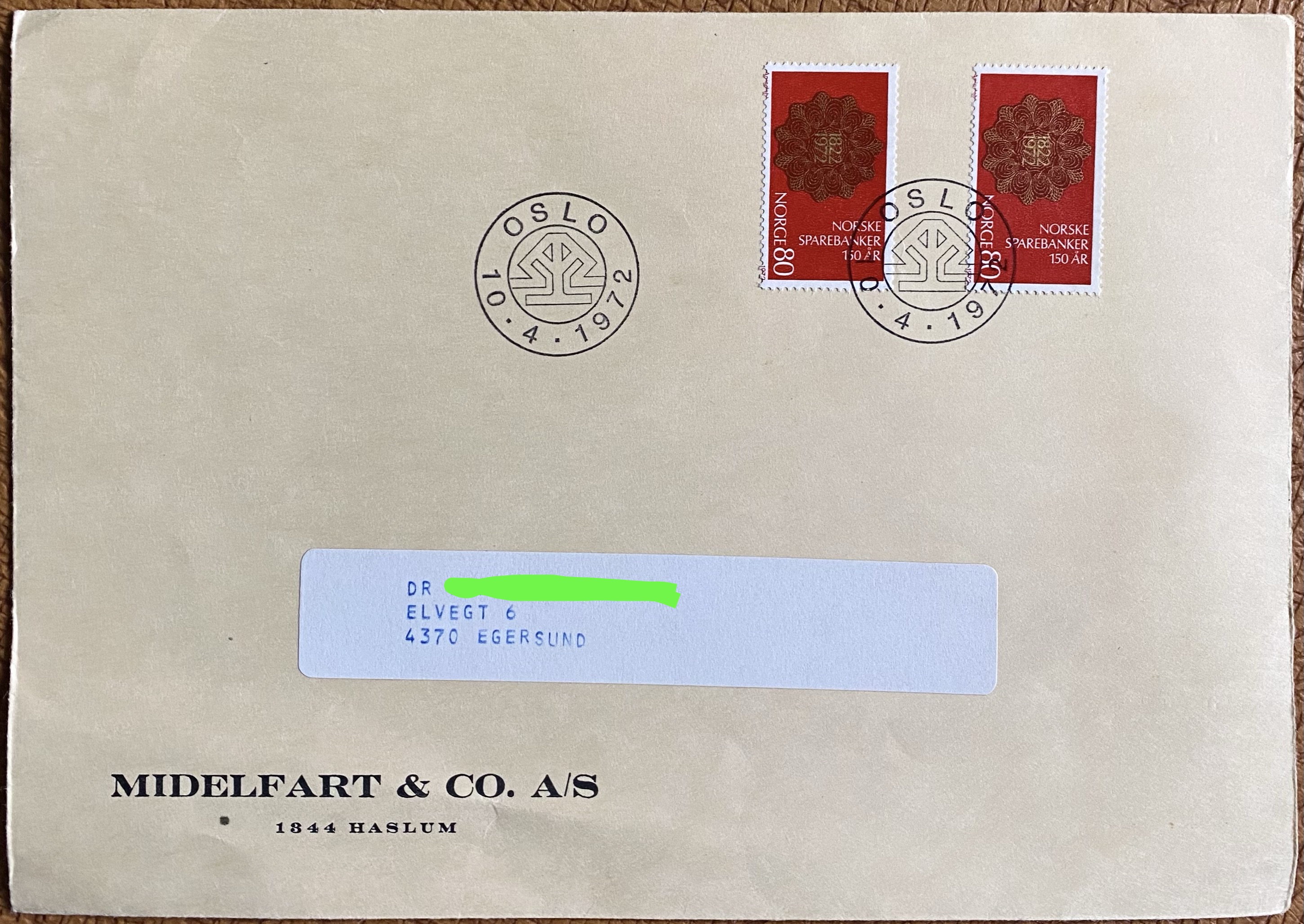 FDC NK 682 Vignett: Midelfart & CO A/S Adr. Egersund