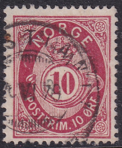Nk 25II 10 øre skravert posthorn 1877/78 – variant 1