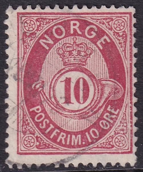 Nk 25II 10 øre skravert posthorn 1877/78 – type 9 klisjé 90