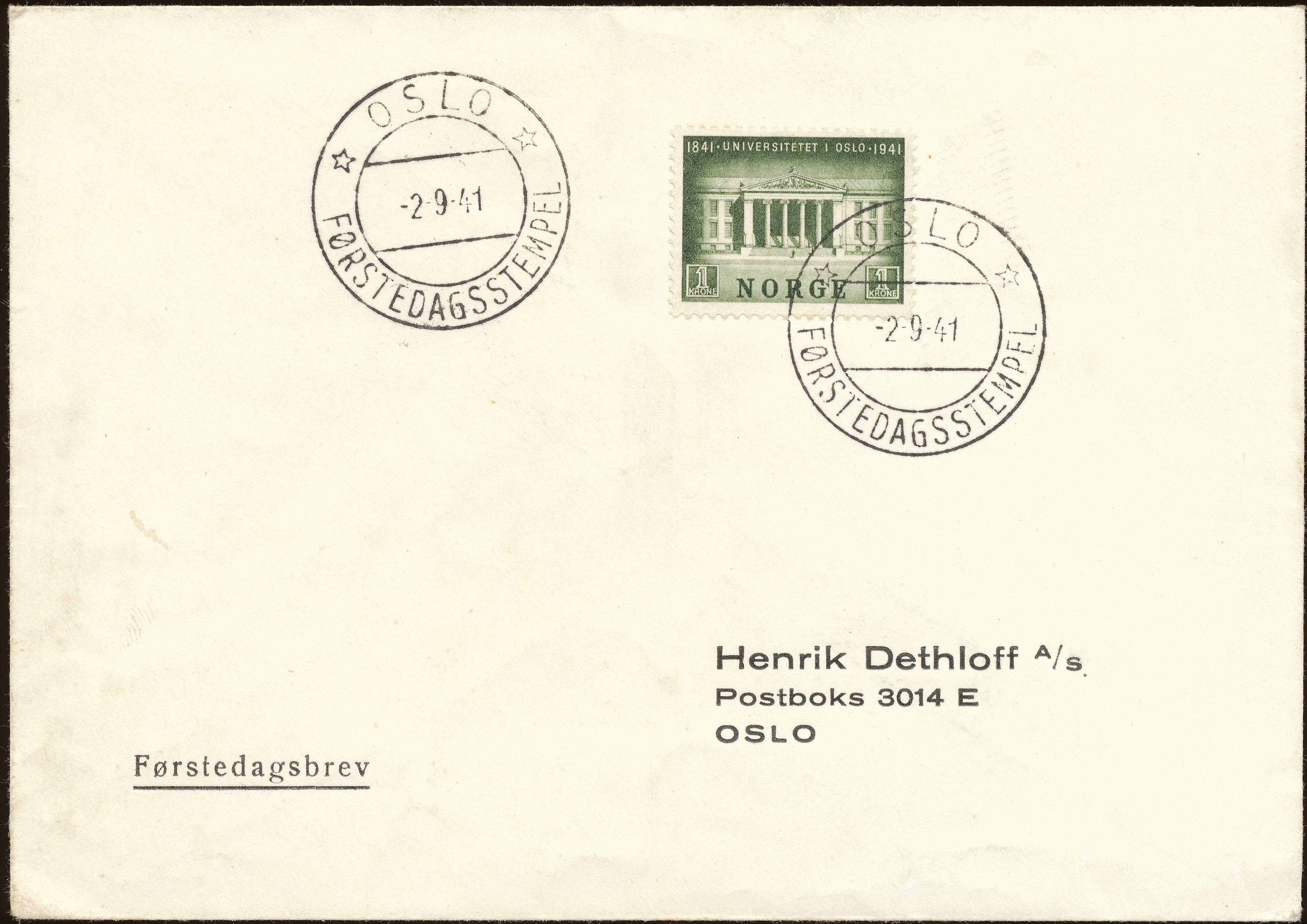 FDC 1941 NK260 tekstvignett 1