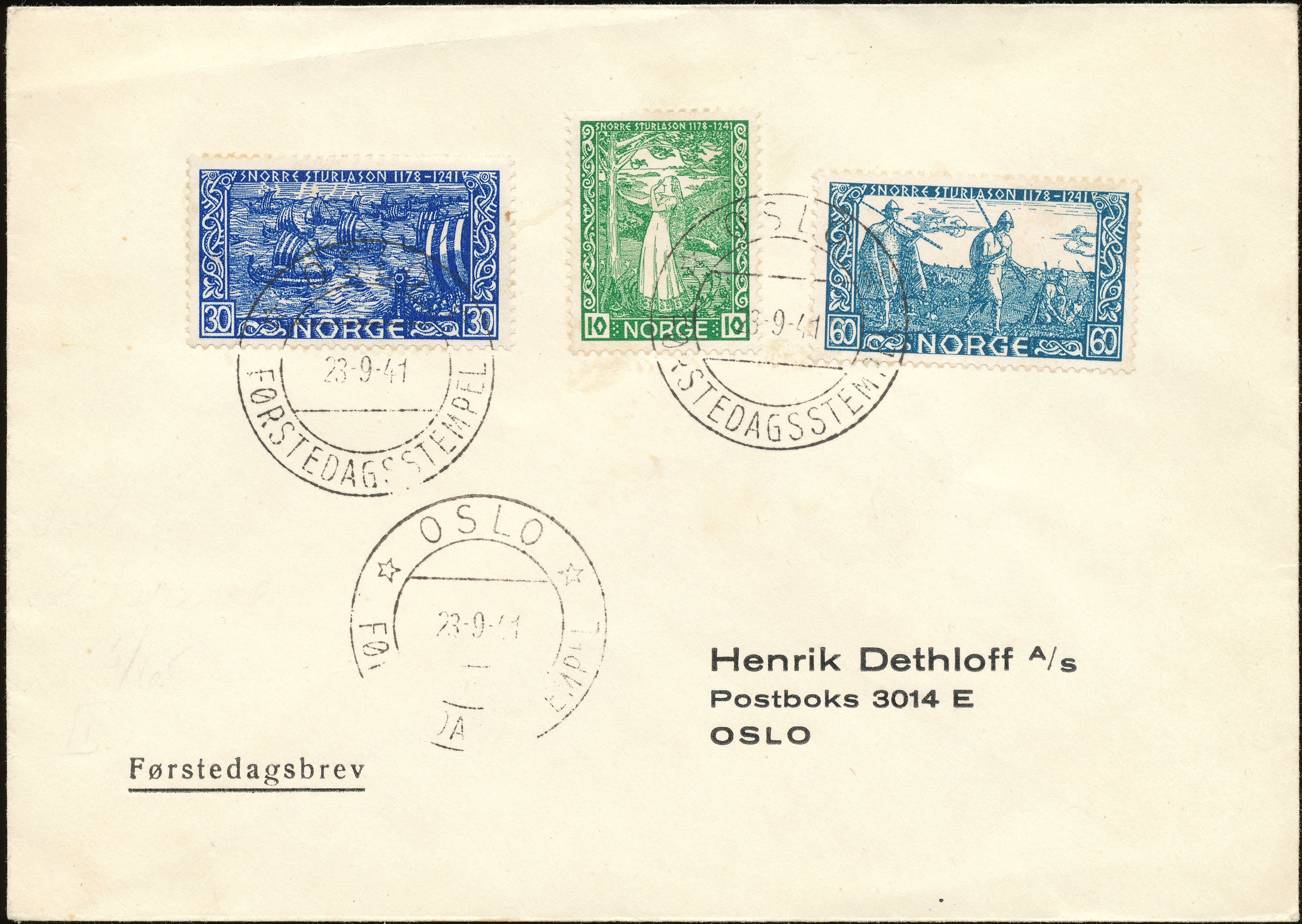 FDC 1941 NK294-NK297-NK299 tekstvignett 1