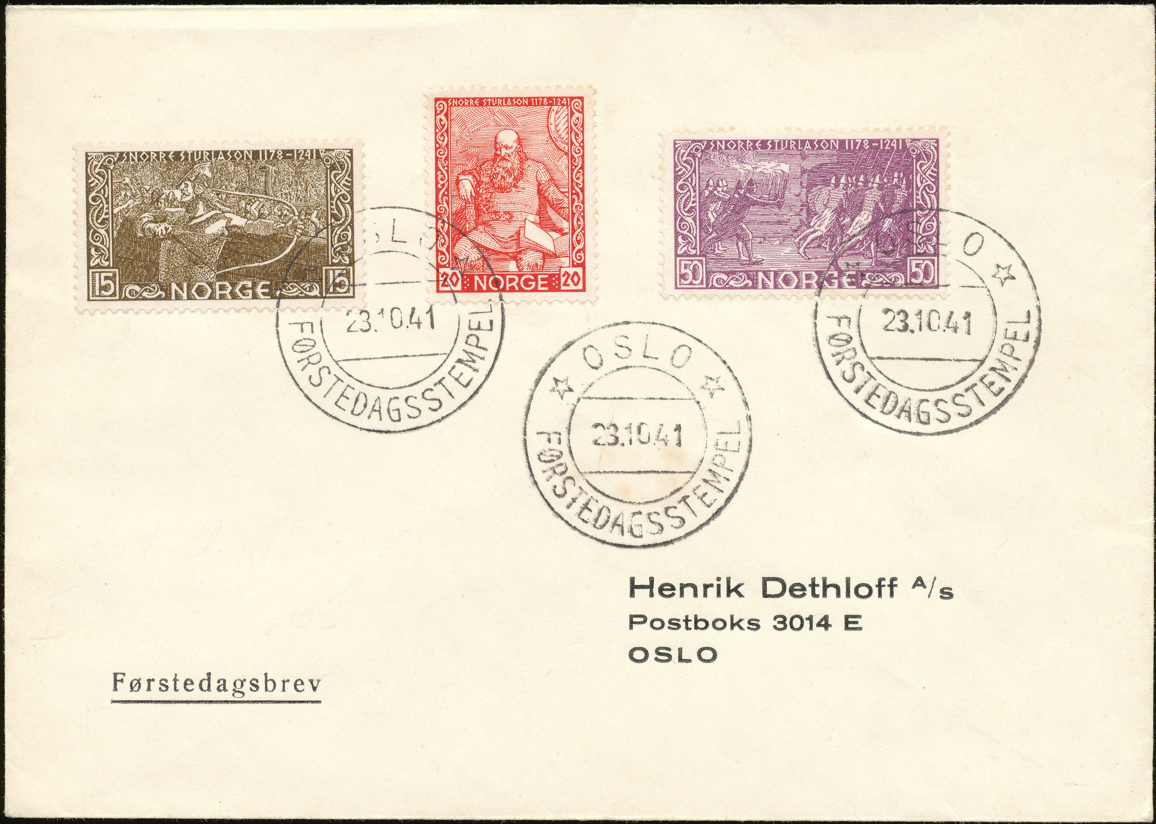 FDC 1941 NK295-NK296-NK298 tekstvignett 1