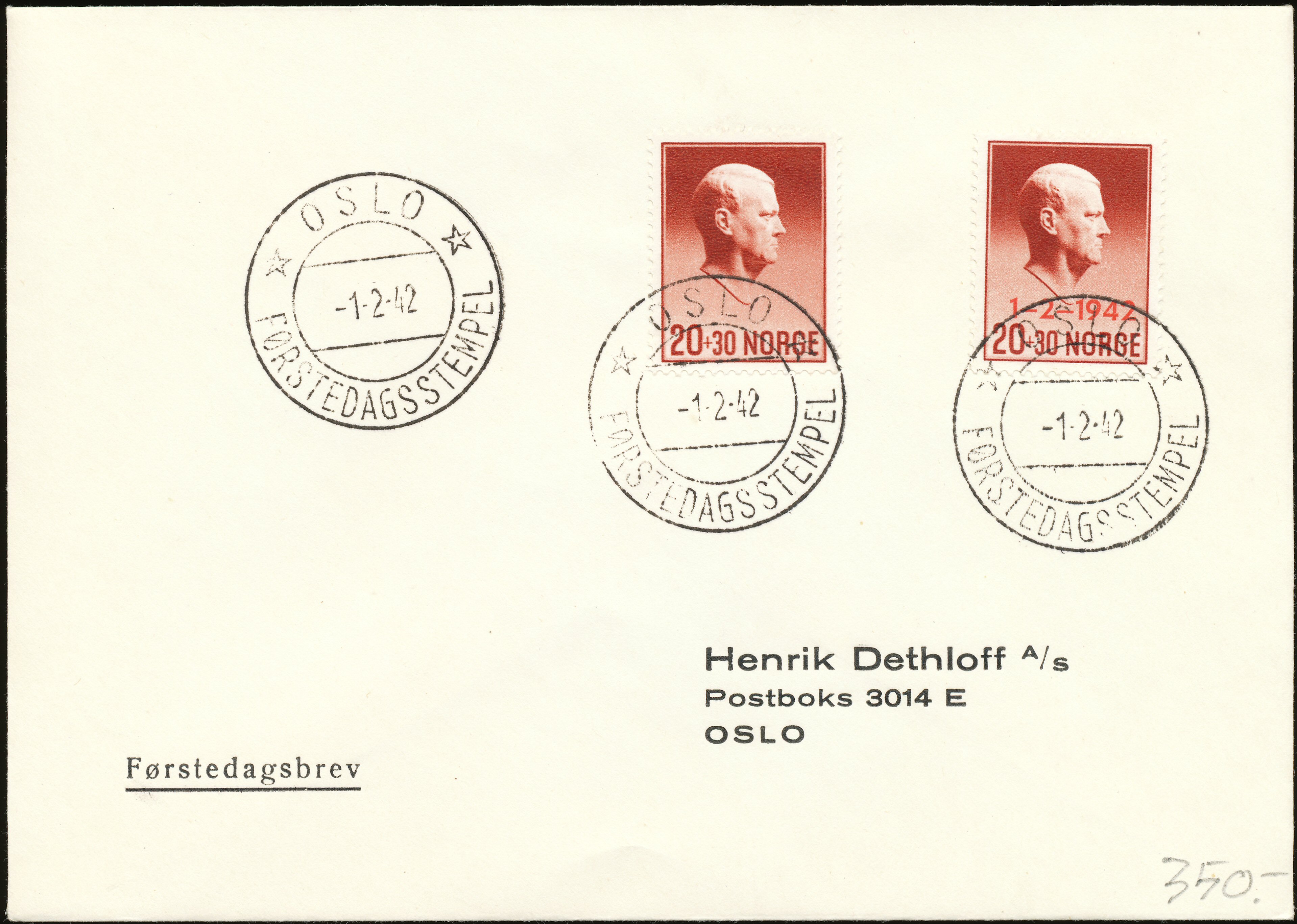 FDC 1942 NK300-NK301 tekstvignett 1