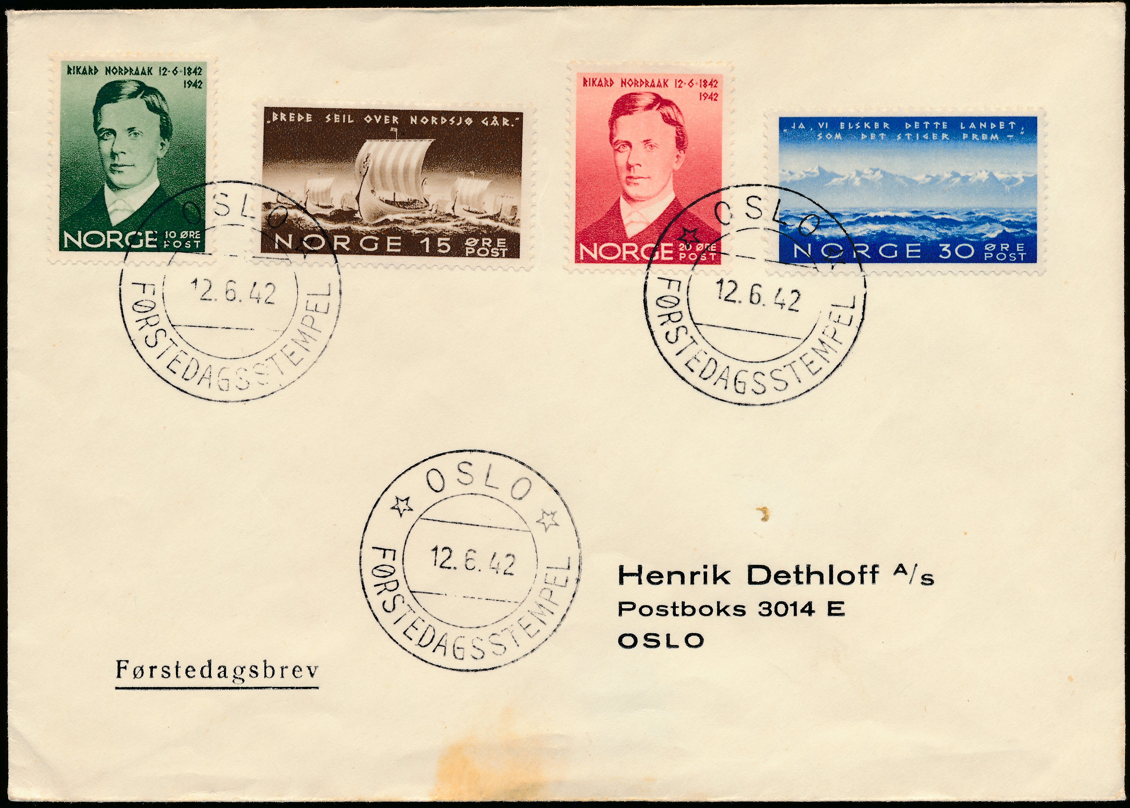 FDC 1942 NK302-NK305 tekstvignett 1