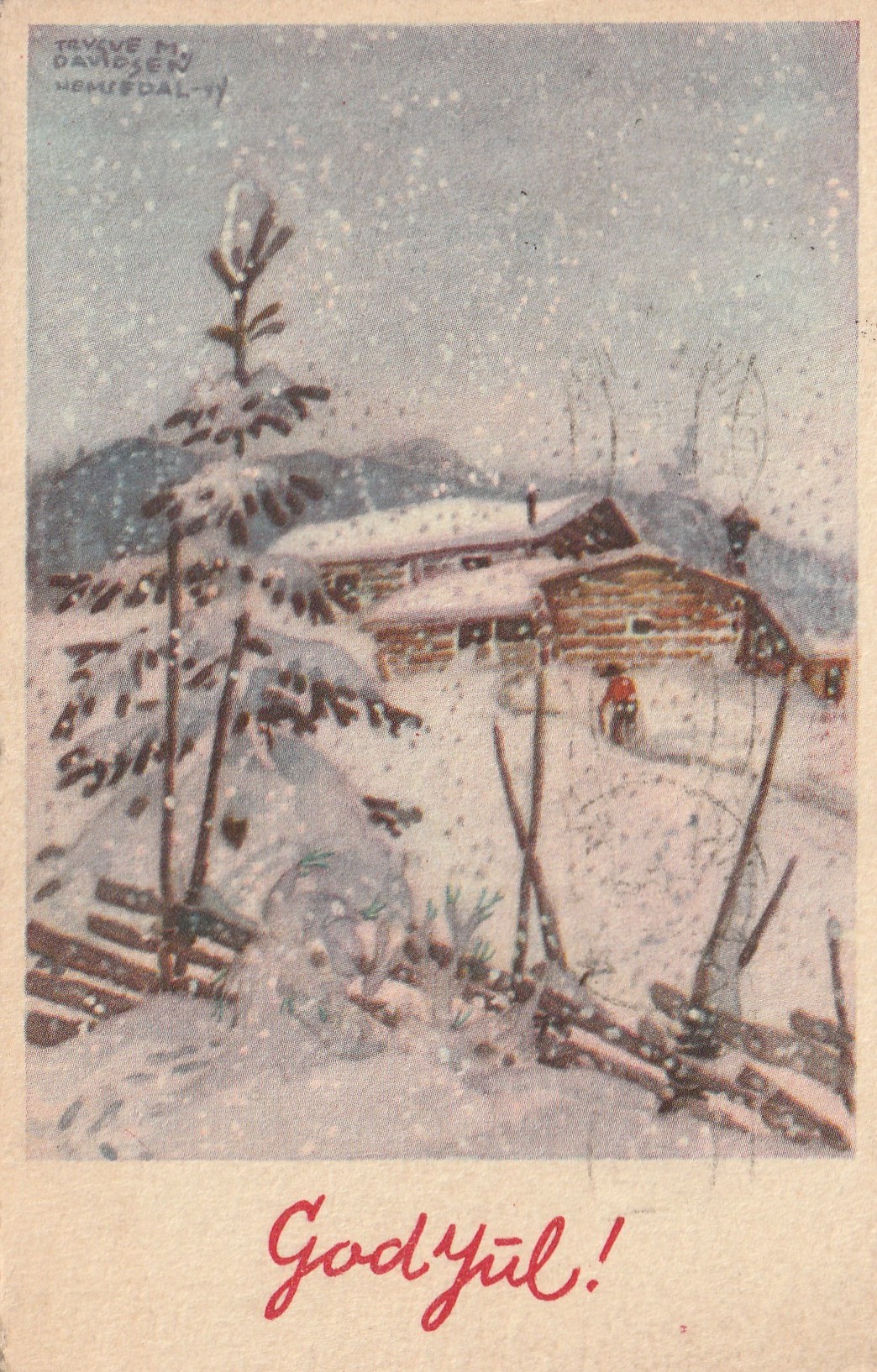 Eldre kort : God Jul . Norsk Kunstnerkort / Oppi 595/1 /Davidsen Pstg Småf