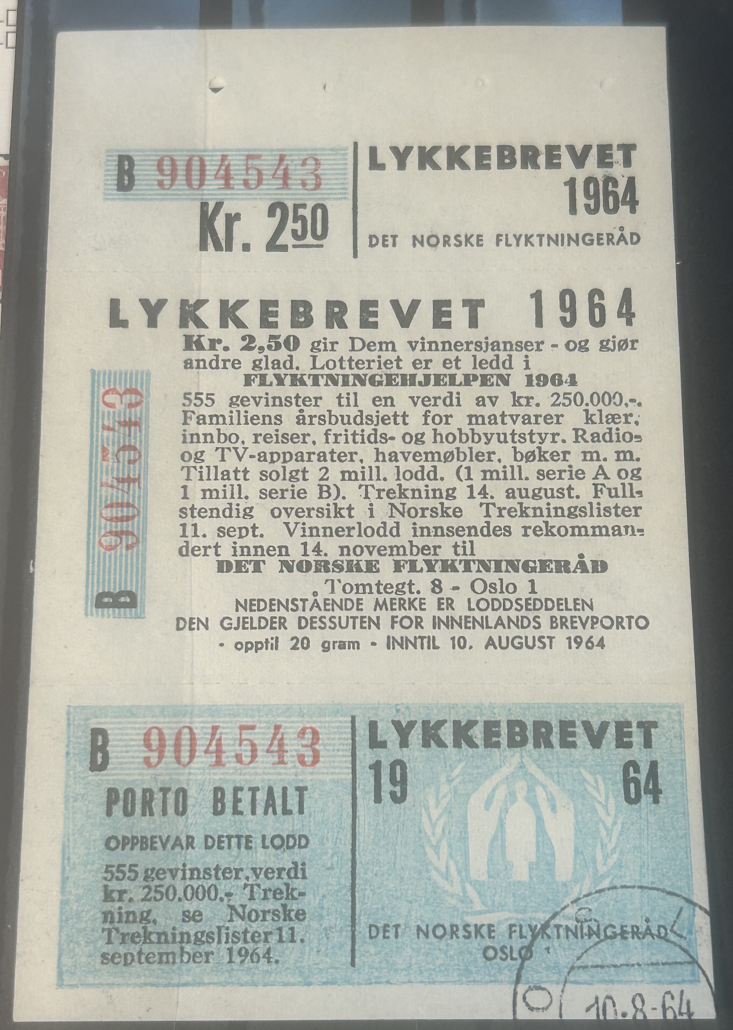 LYKKEBREVET-3 DELER-PENT RUNDSTEMPLA. (1300,-)