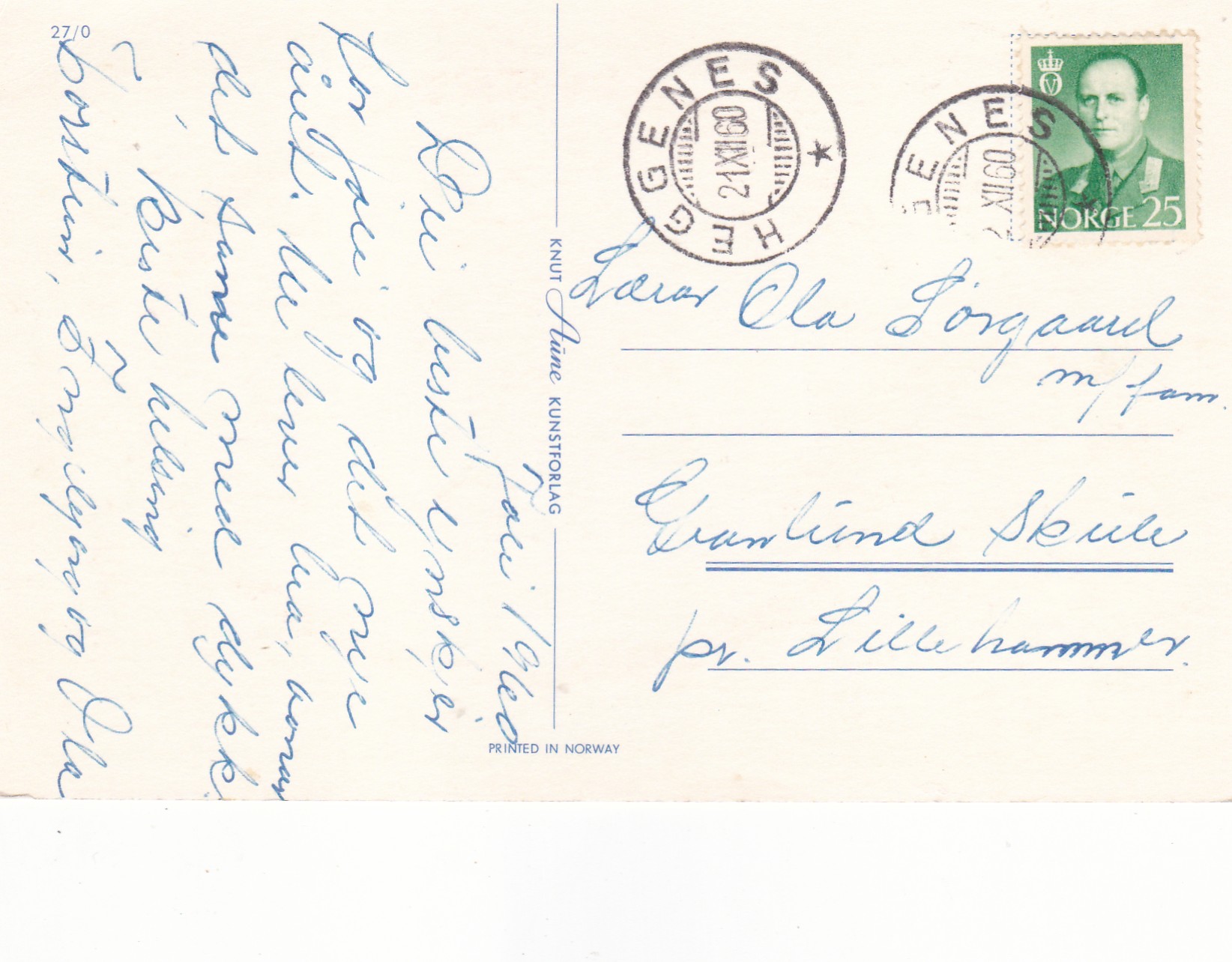 Kort stp HEGGENES 21 XII 60 ( schw.stp)