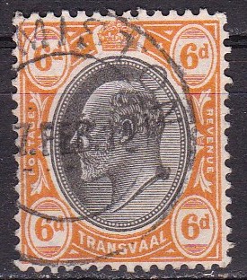 Transvaal 1902. Michel # 108, 6 pence	Pent, stemplet merke