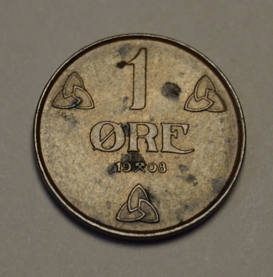 1 øre 1908, flekker   (5741)