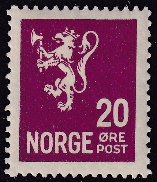 Nk 144 20 øre rødfiolett Løve II 1926/34 *
