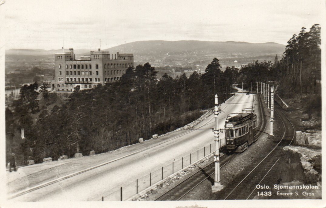 Trikk ved Sjømannsskolen. Stmp.1936.