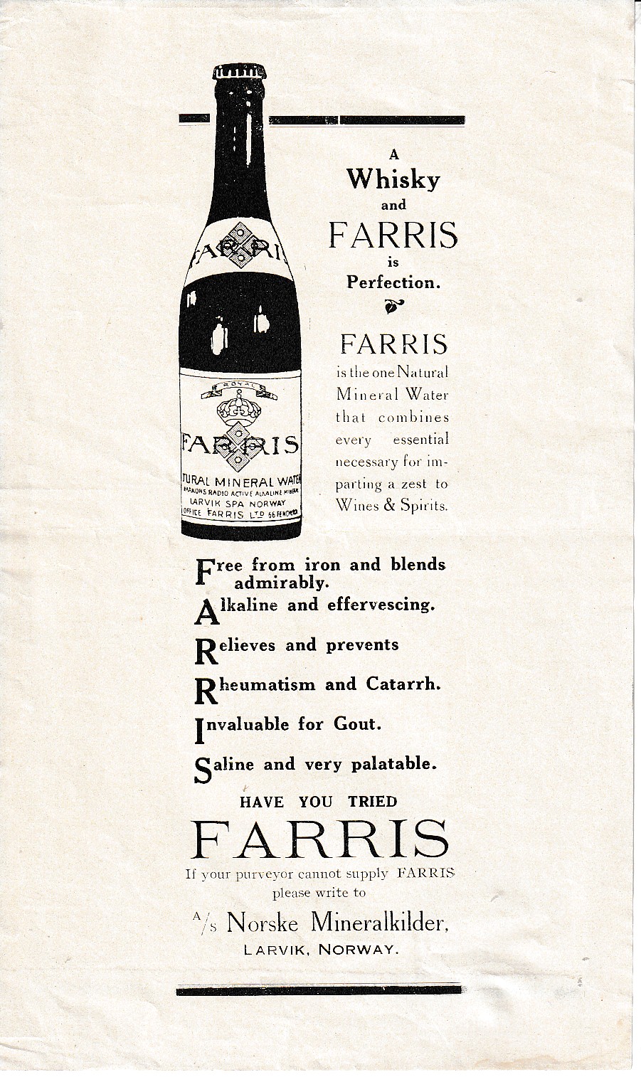 1194 -  FARRIS   REKLAME  NORSKE  MINERALKILDER