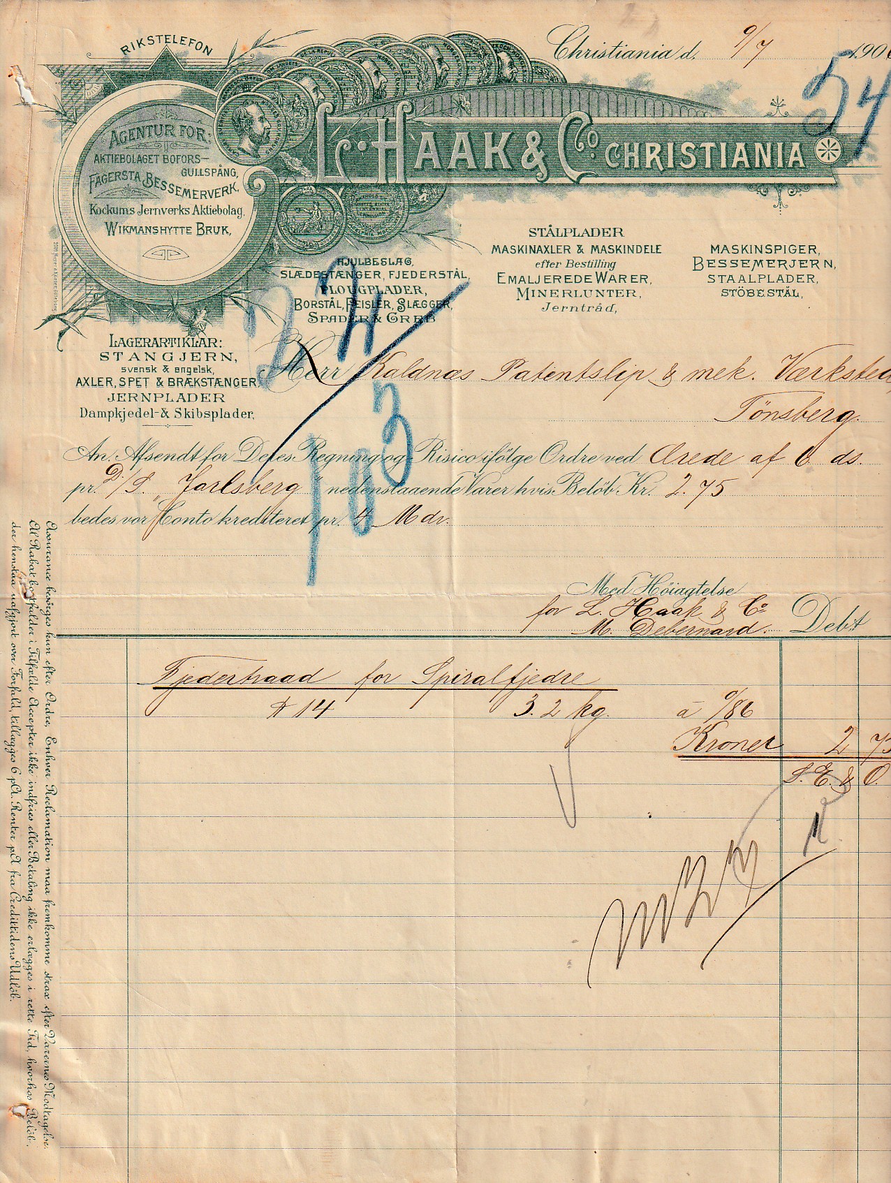 1199 - L.HAAK & CO - CHRISTIANIA   1906 ( Stål og  jern)