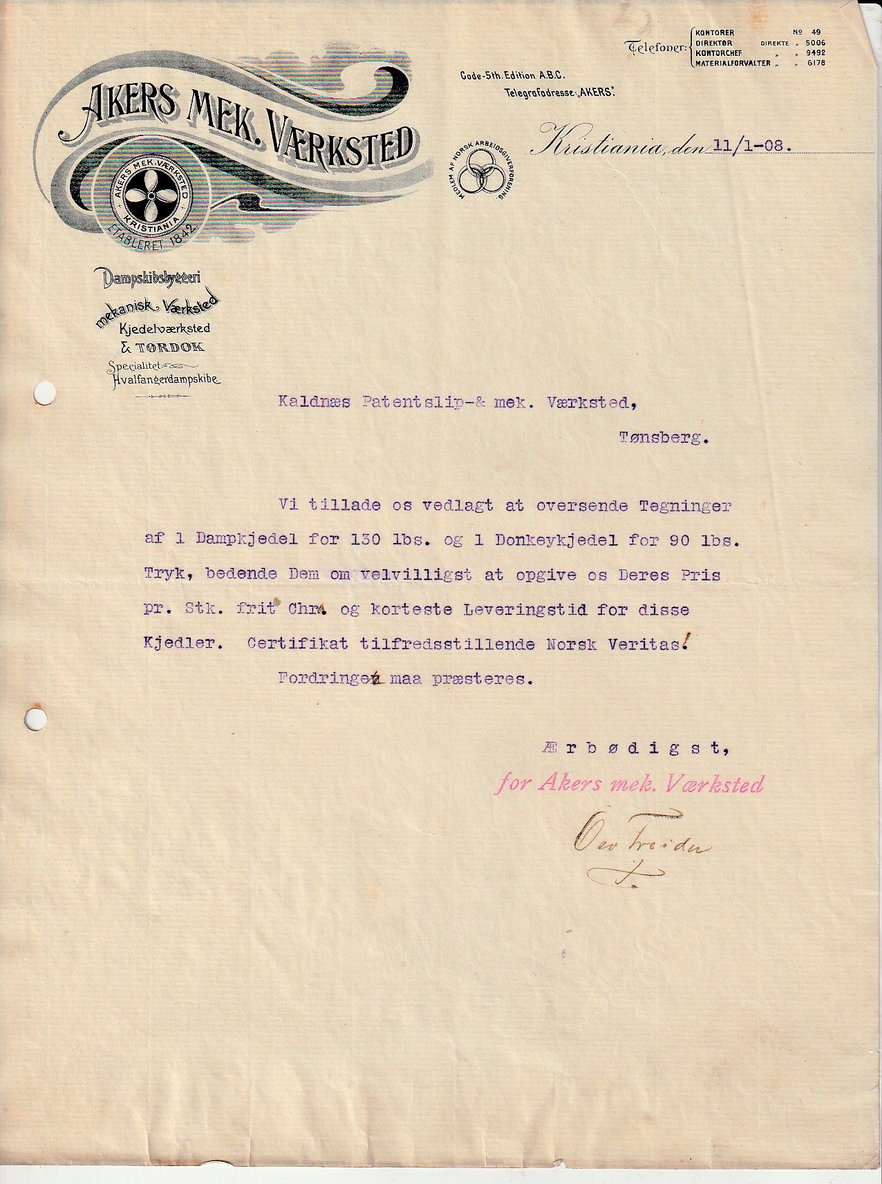 1202- AKERS MEK. VÆRKSTED - KRISTIANIA  1908