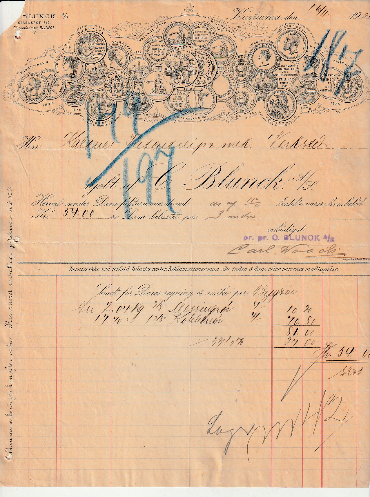 1203-  C. BLUNCK - KRISTIANIA  1906