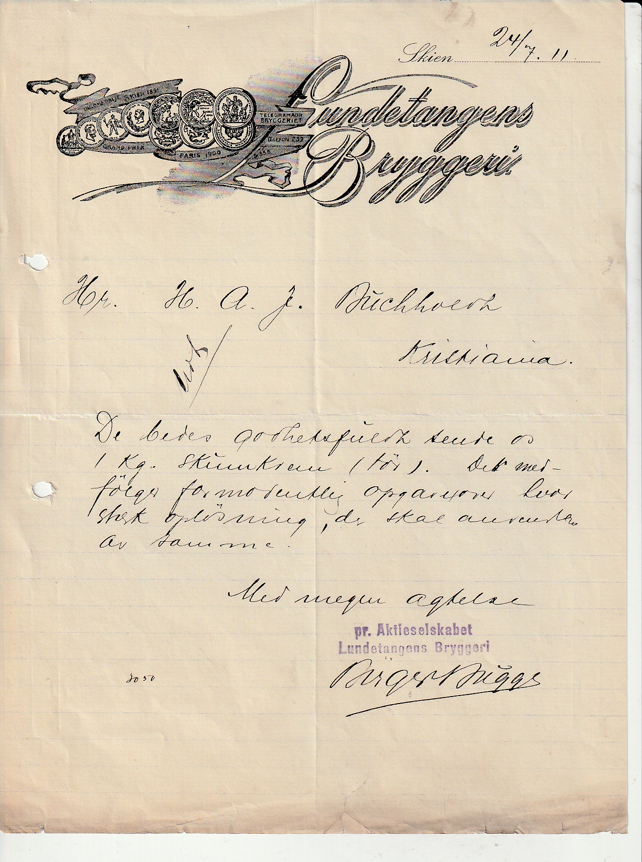 1204 - LUNDETANGENS BRYGGERI - SKIEN  1911