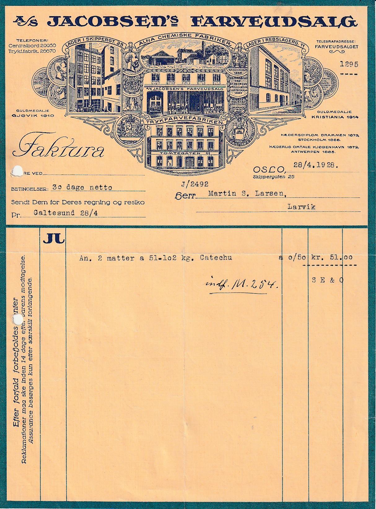 1205 - JACOBSENS FARVEUDSALG -  OSLO  1928