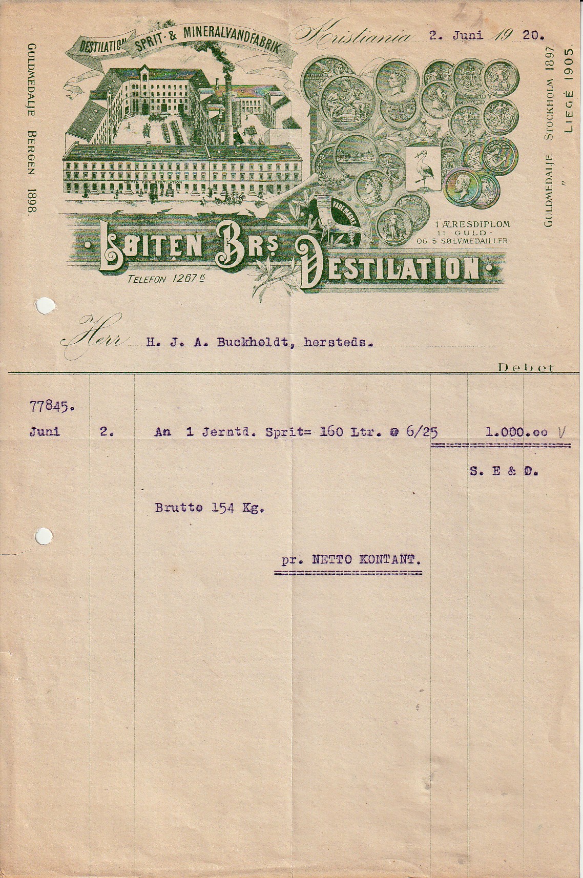 1209  - LØITENS BRS. DESTILATION - KRISTIANIA  1920