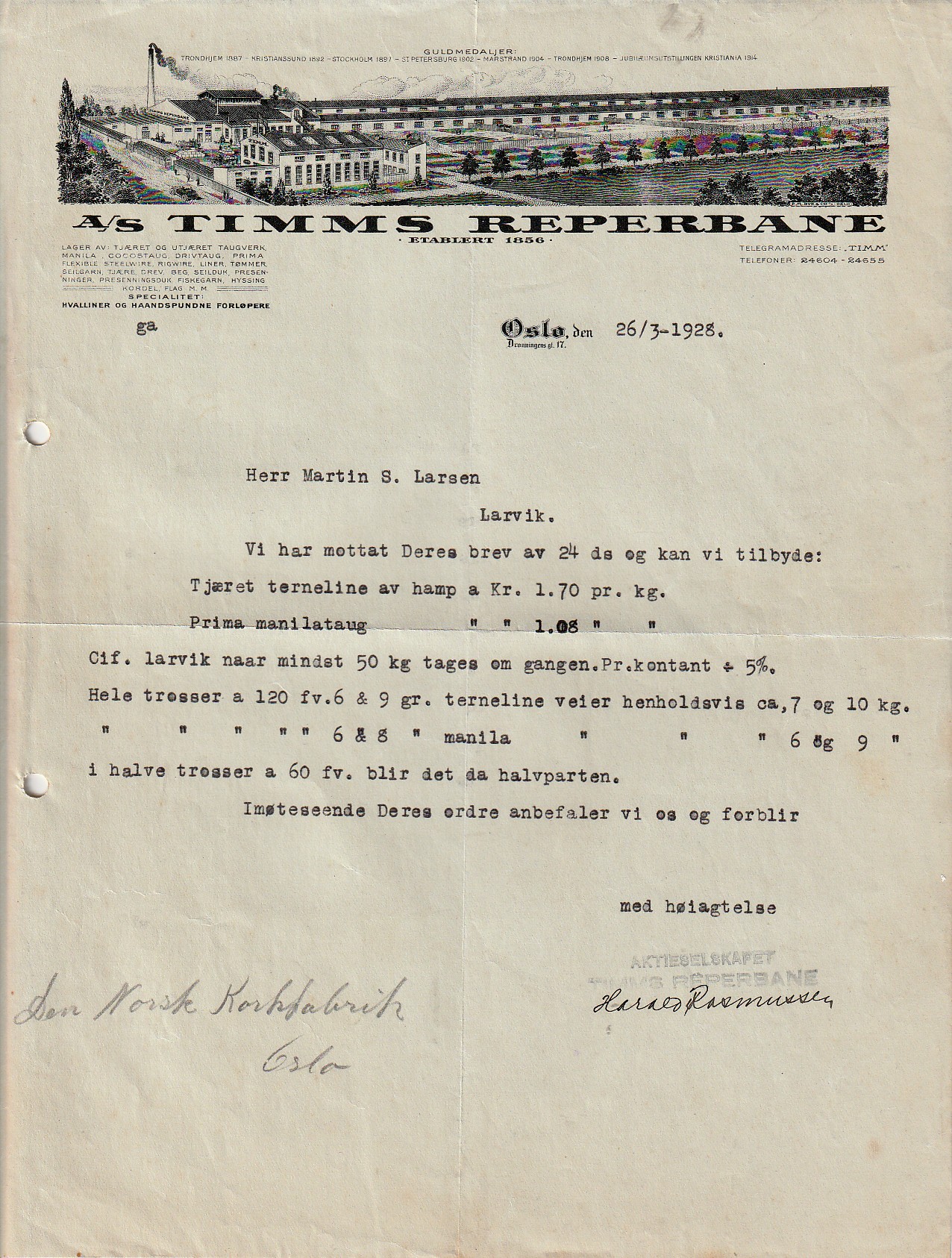 1211 - TIMMS REPERBANE  - OSLO  1925