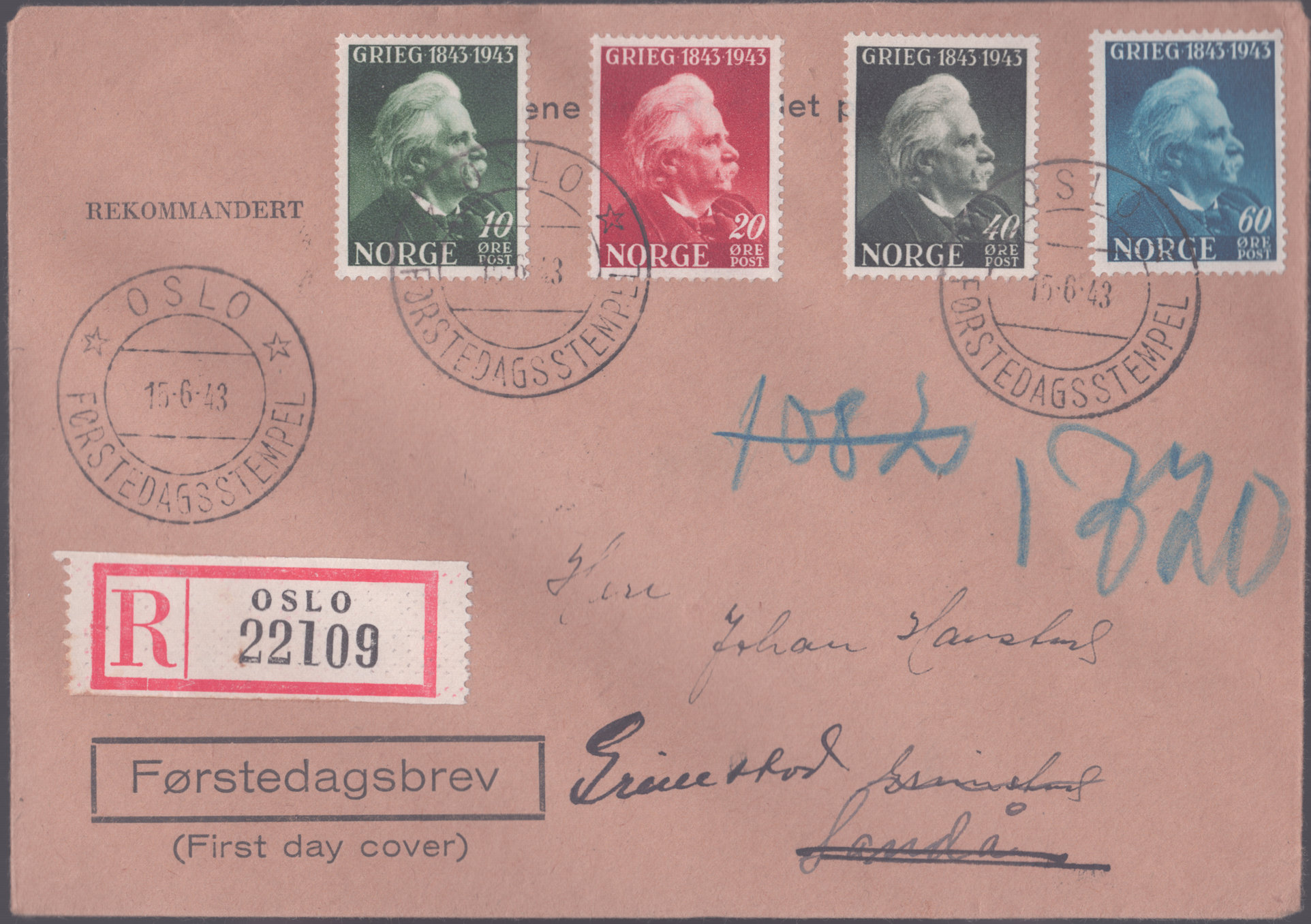 FDC 1943 NK314-NK317 vignett 2 REK