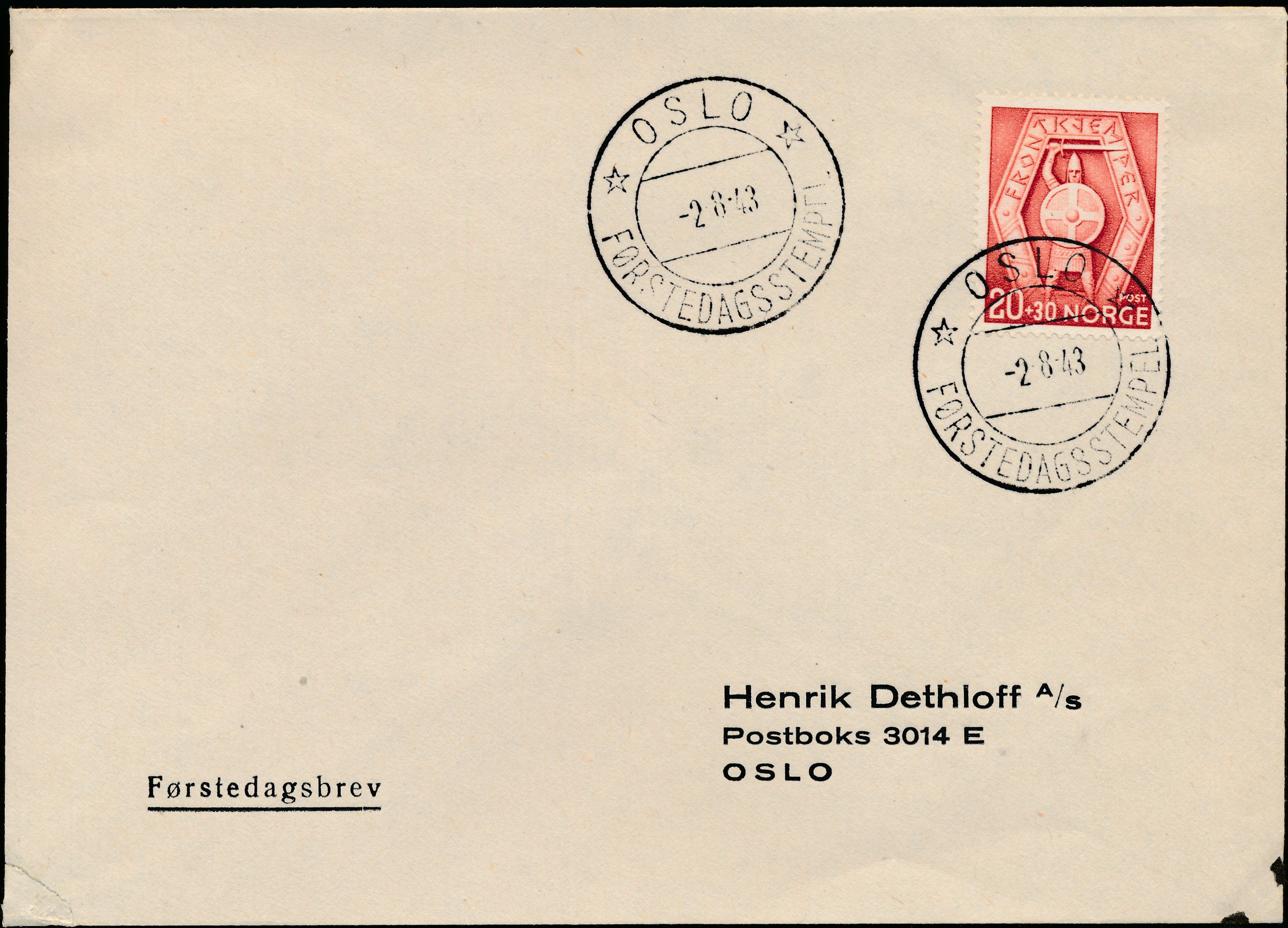 FDC 1943 NK318 tekstvignett 1
