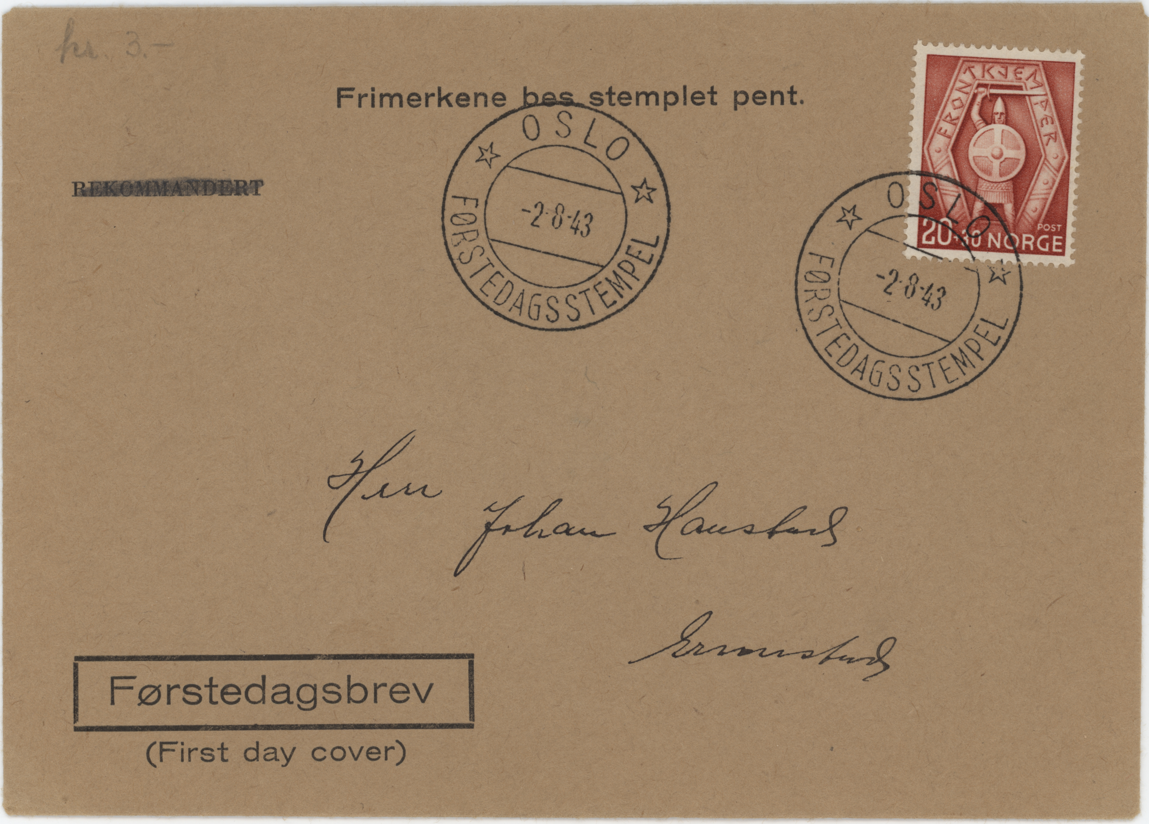 FDC 1943 NK318 tekstvignett 3