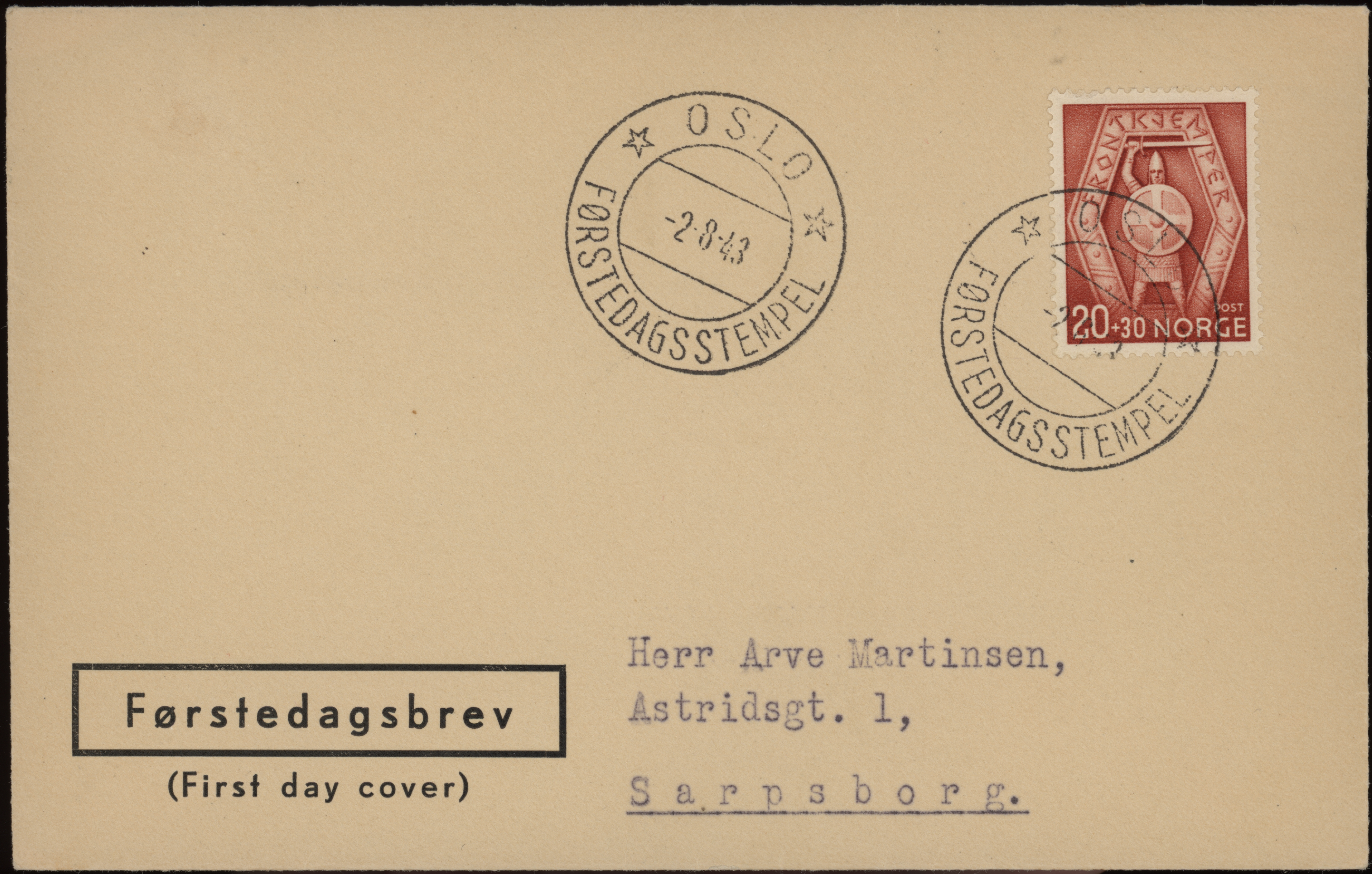 FDC 1943 NK318 tekstvignett 4