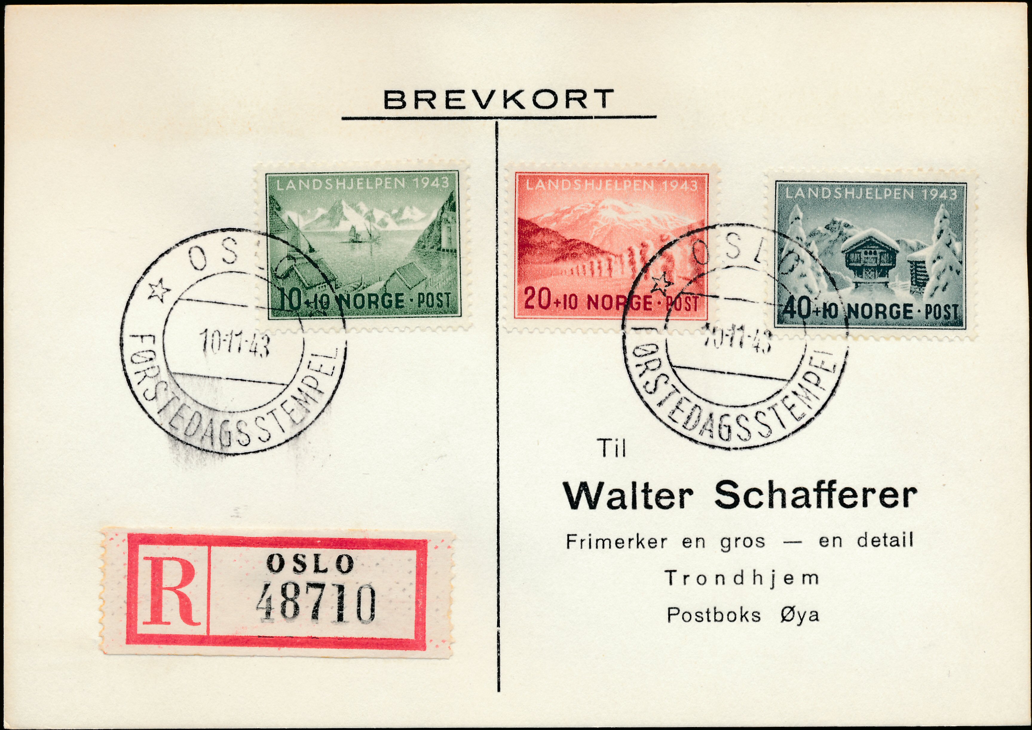 FDC 1943 NK319-NK321 tekstvignett 1 REK