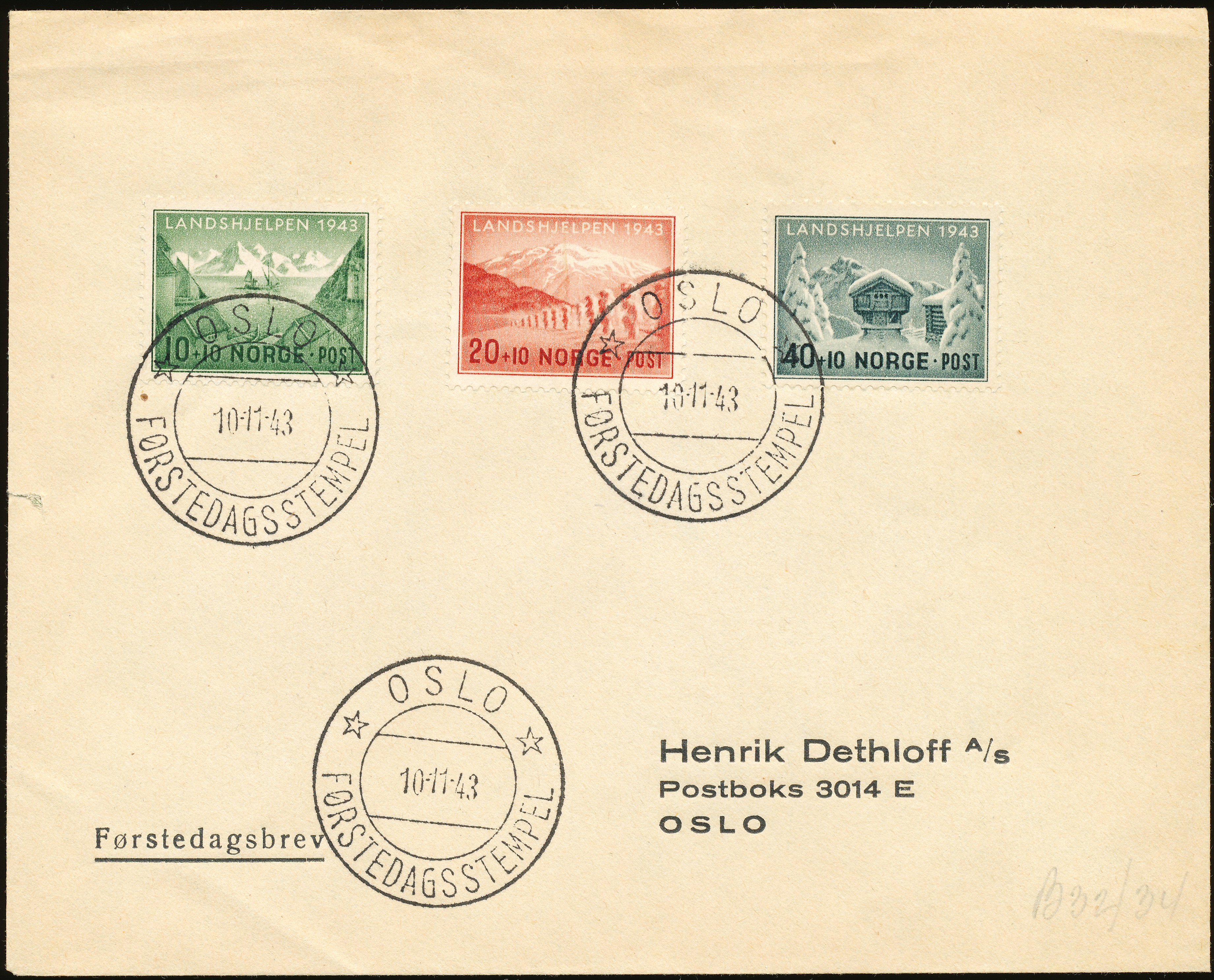 FDC 1943 NK319-NK321 tekstvignett 3