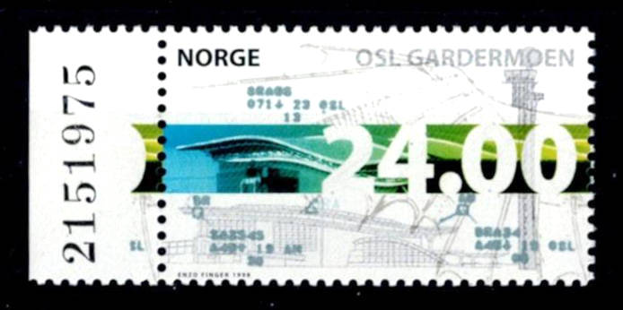 Postfrisk ** NK1343 Gardermoen med kontrollnummer