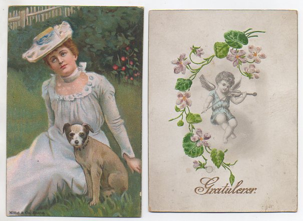 2 små visittkort miniformat brukt 1891 og 1904