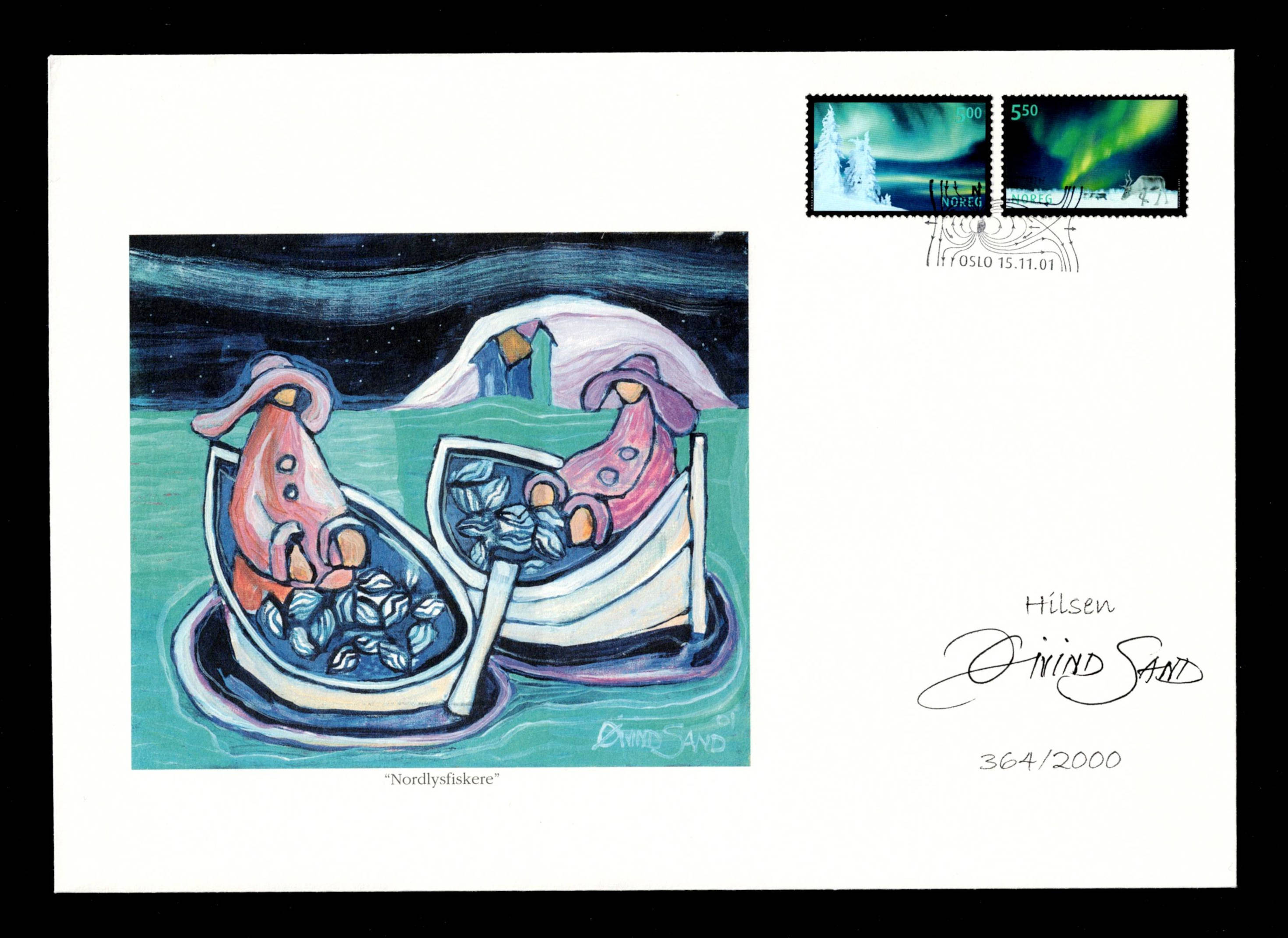 FDC 2001 NK1452-53 Nordlys signert Øivind Sand