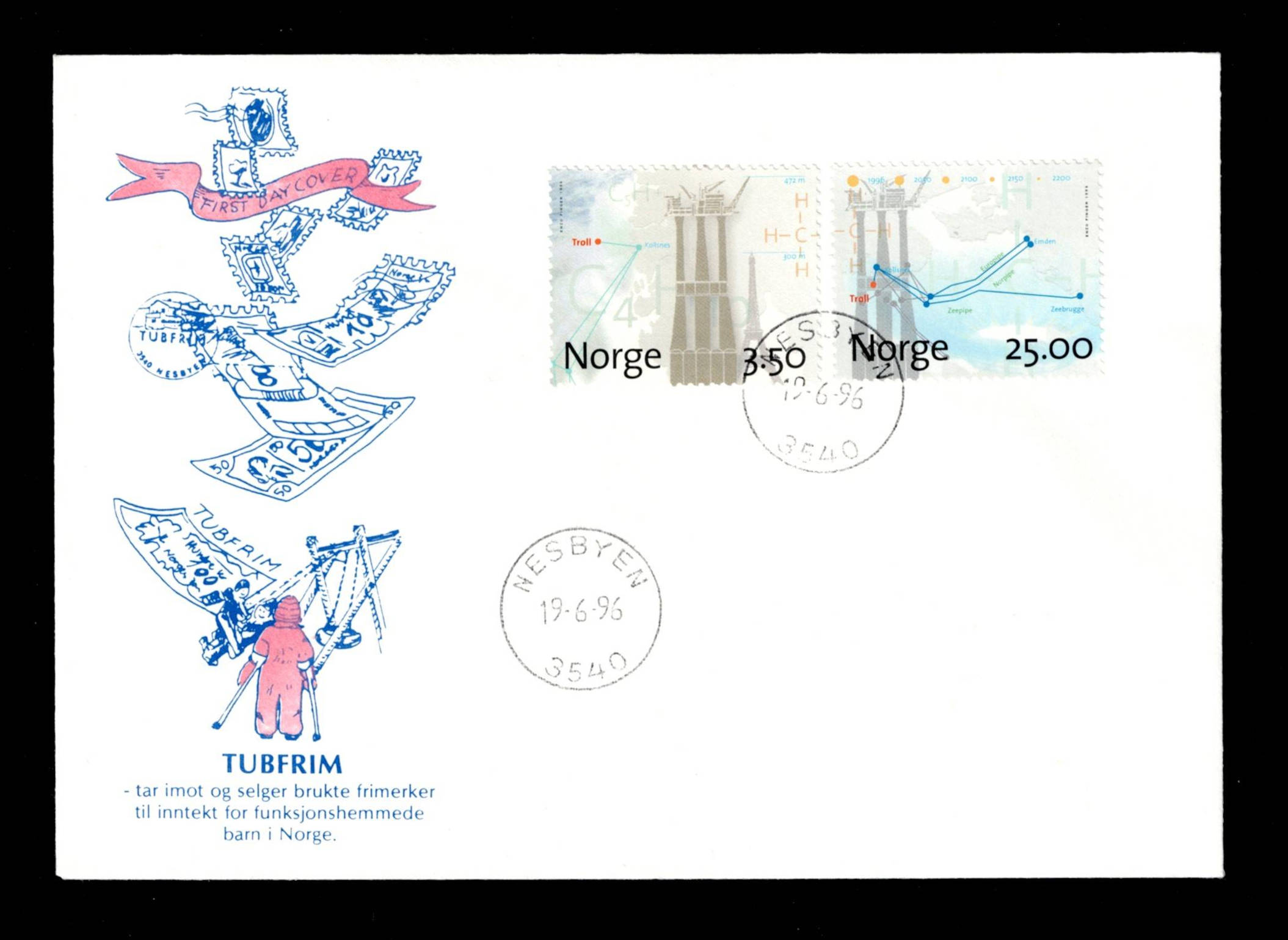 FDC 1996 NK1260-61 NESBYEN vignet Tubfrim