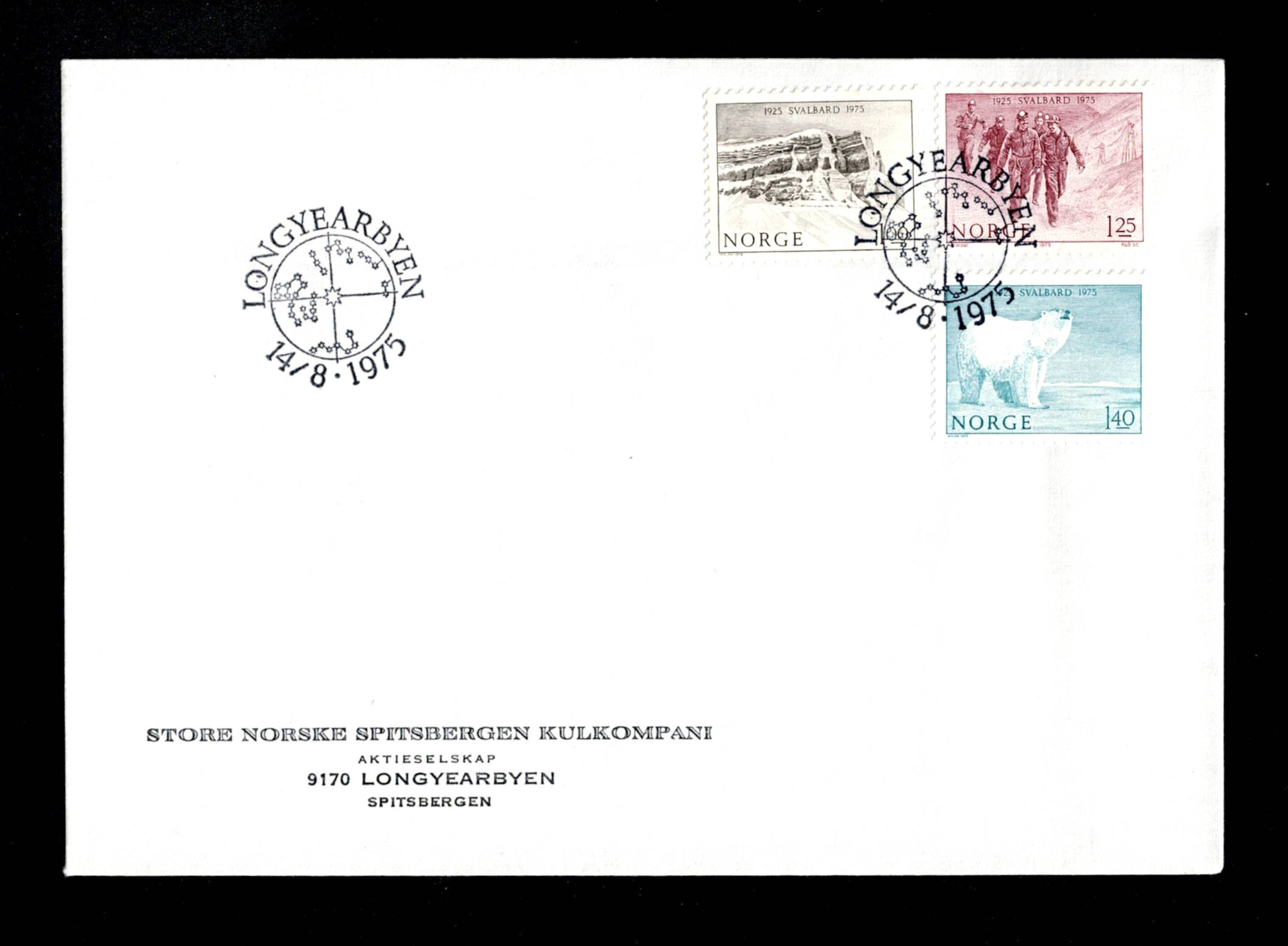 FDC 1975 NK757-759 Longyearbyen vignet SNSK