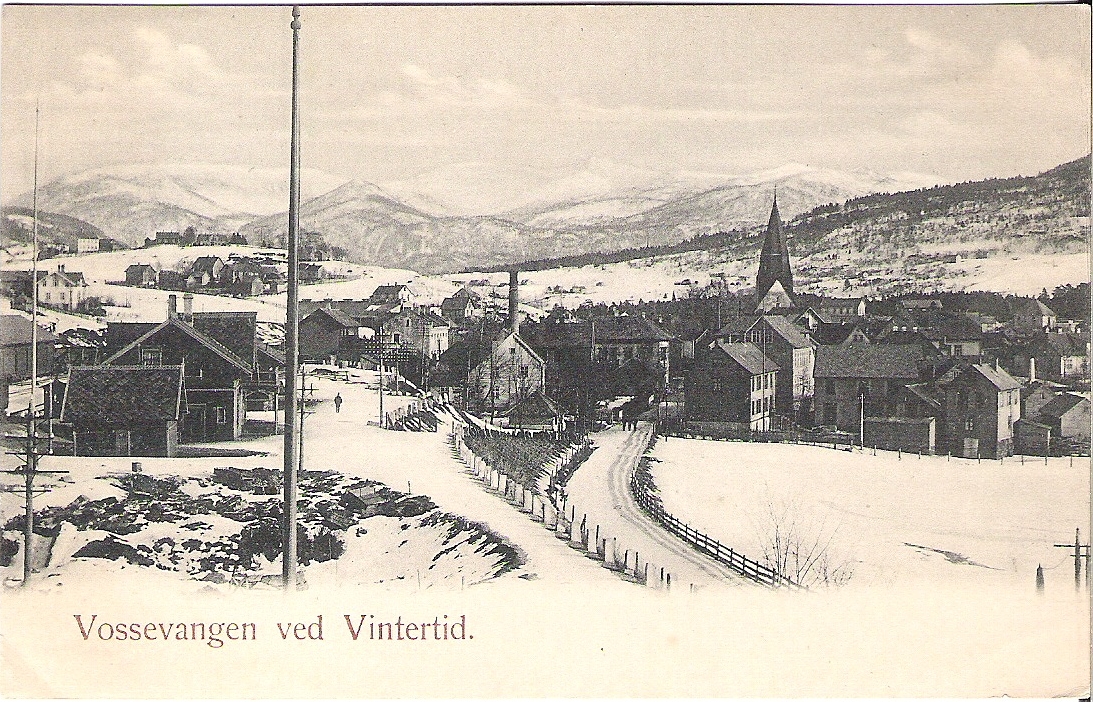 Vossevangen ved vintertid 1906. Hulda Bentzen 357