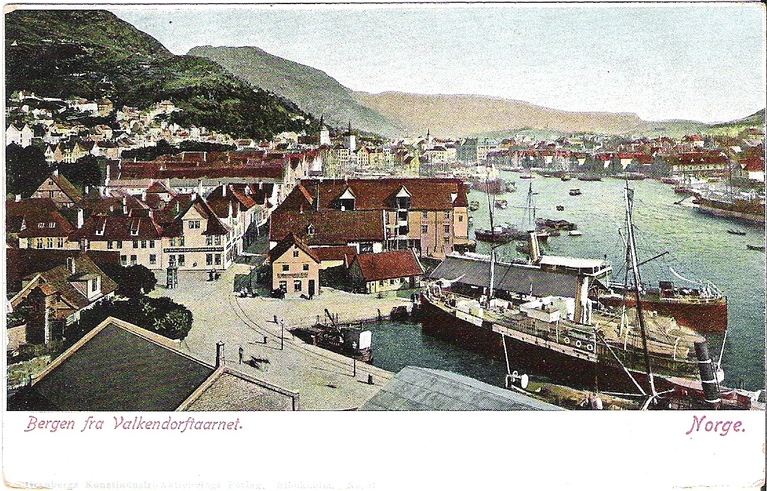 Bergen fra Valkendorktaarnet 1903. Svensk kort