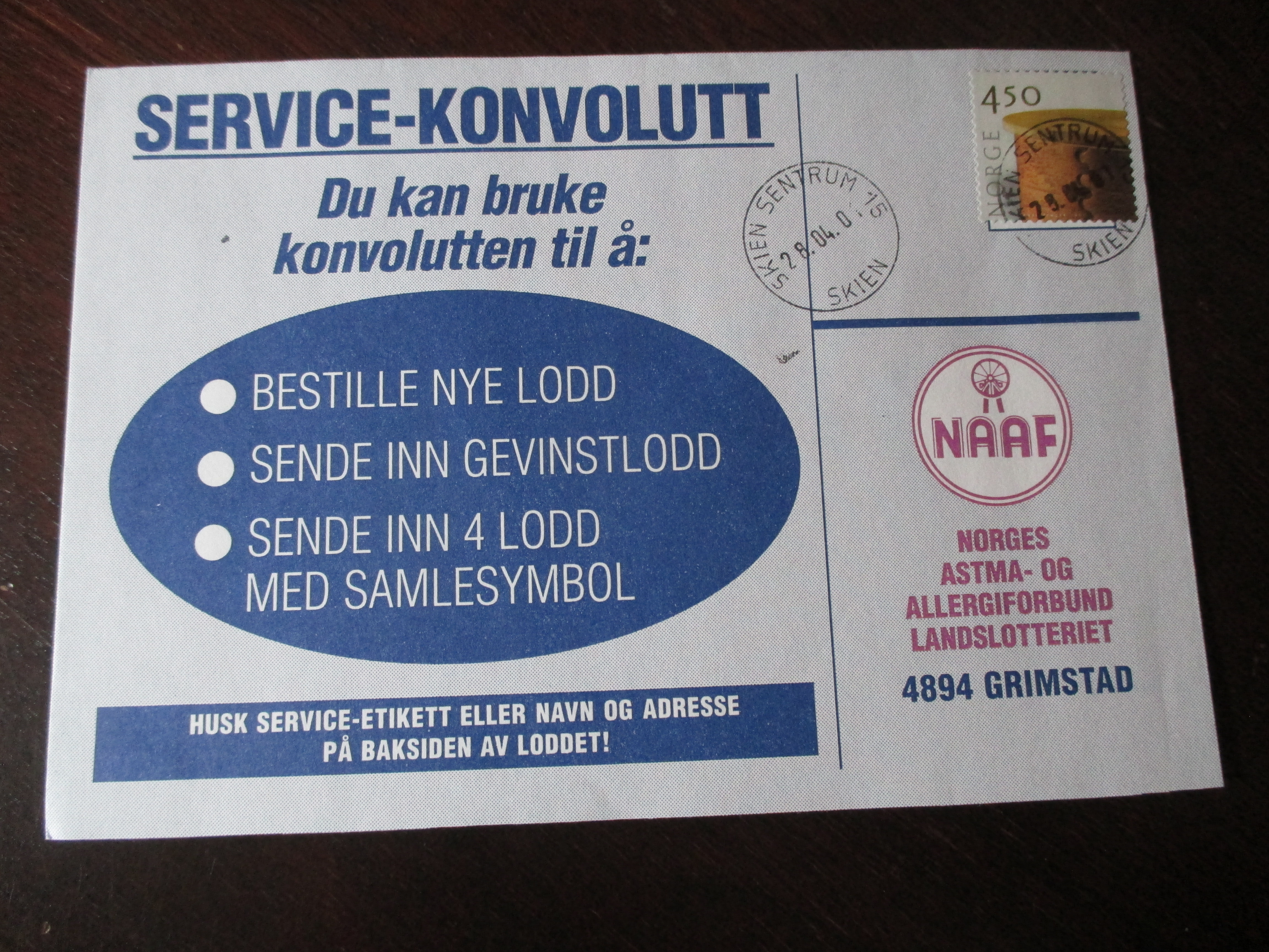 Brev st. Skien Sentrum 15 28.04.2001. (I24)