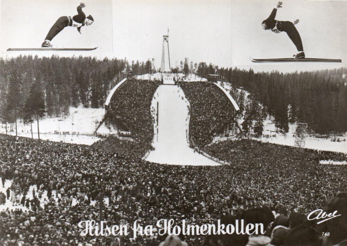 Hilsen fra Holmenkollbakken med kjempemange tilskuere.