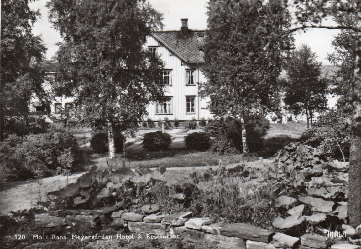 Mo i Rana. Meyergården. St.-54.  Porto 25,-kr uansett antall kort.