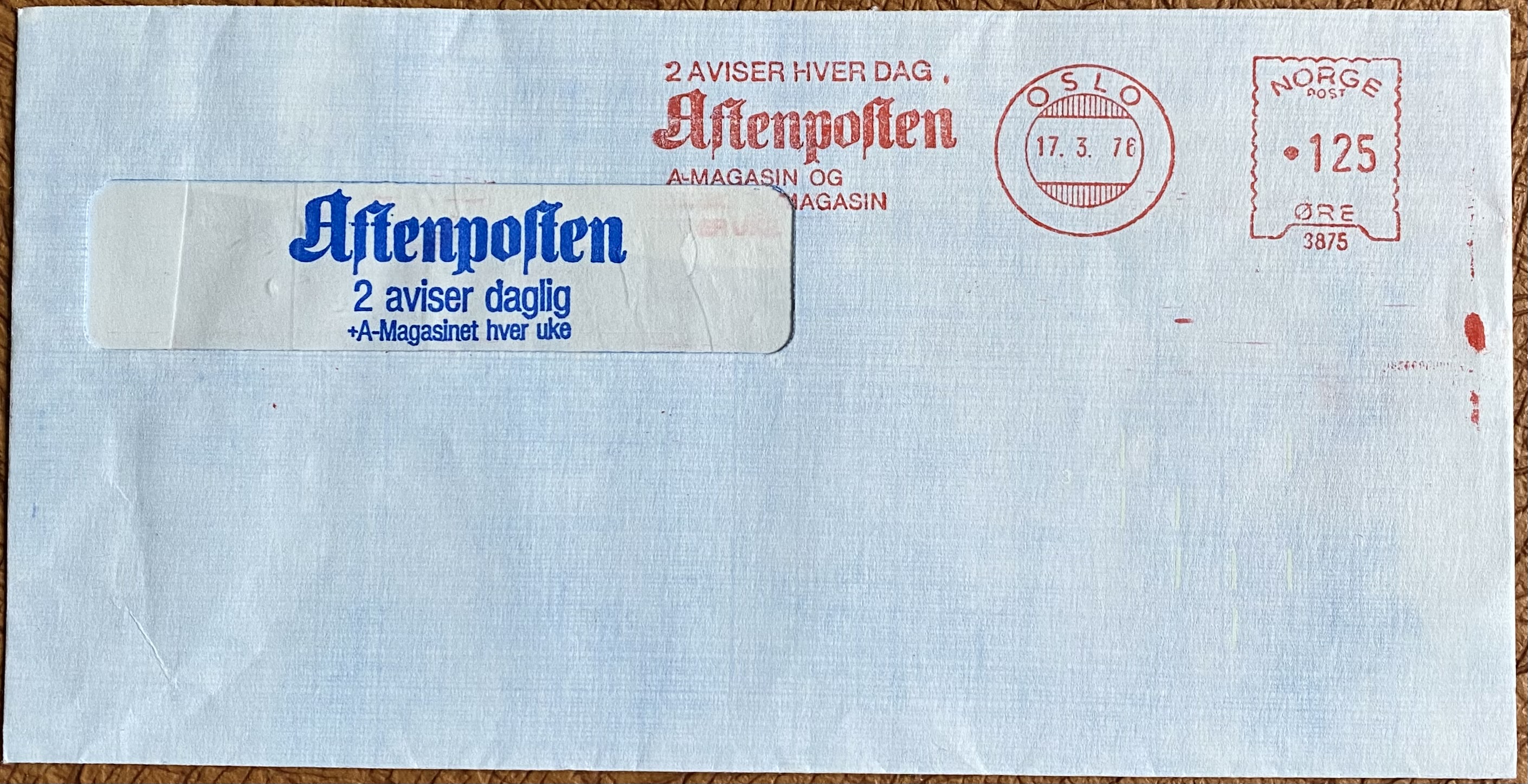 Brev TMS Aftenposten Stemplet 17.3.76