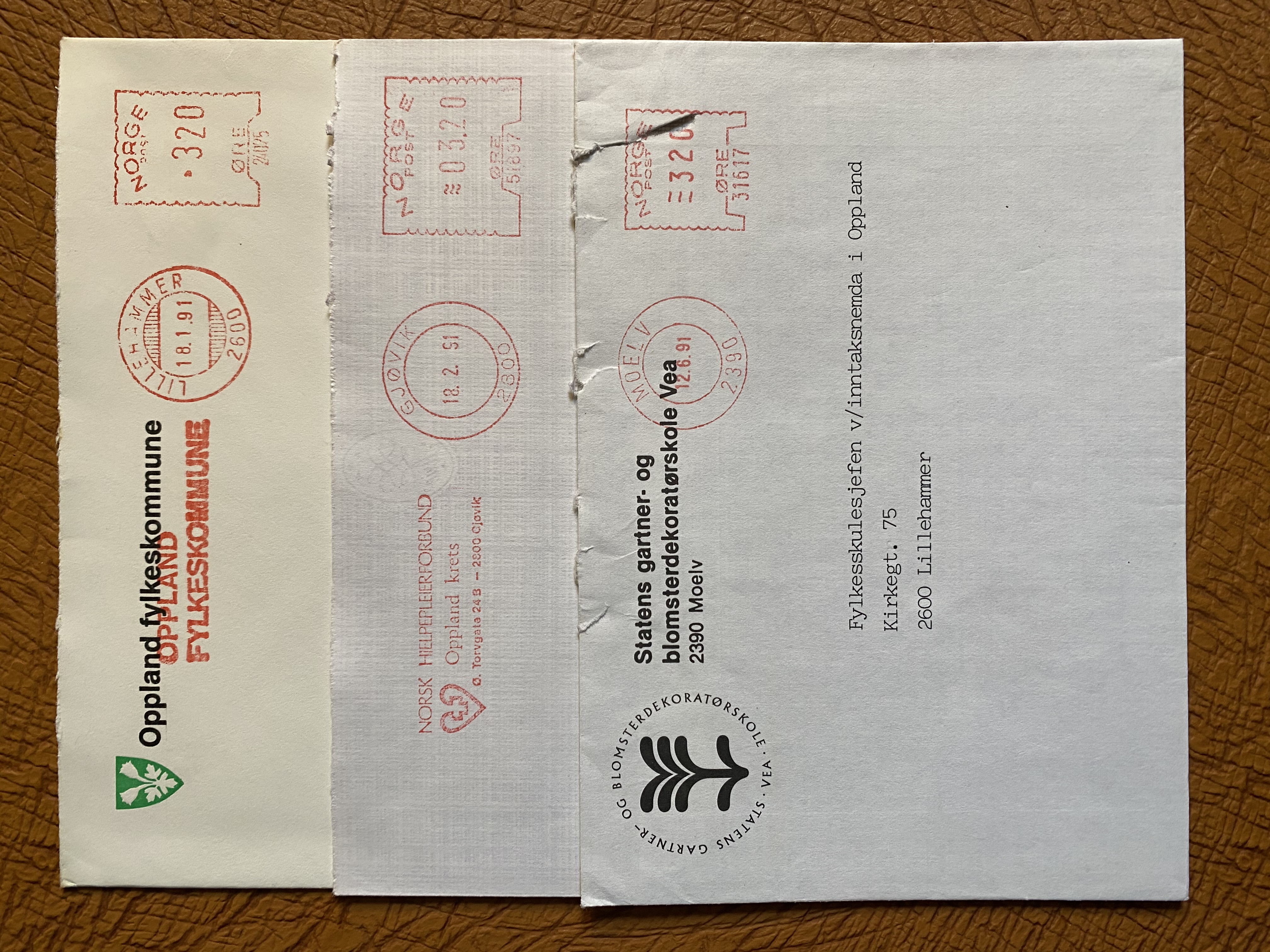 3 brev TMS Moelv Gjøvik Lillehammer 1991