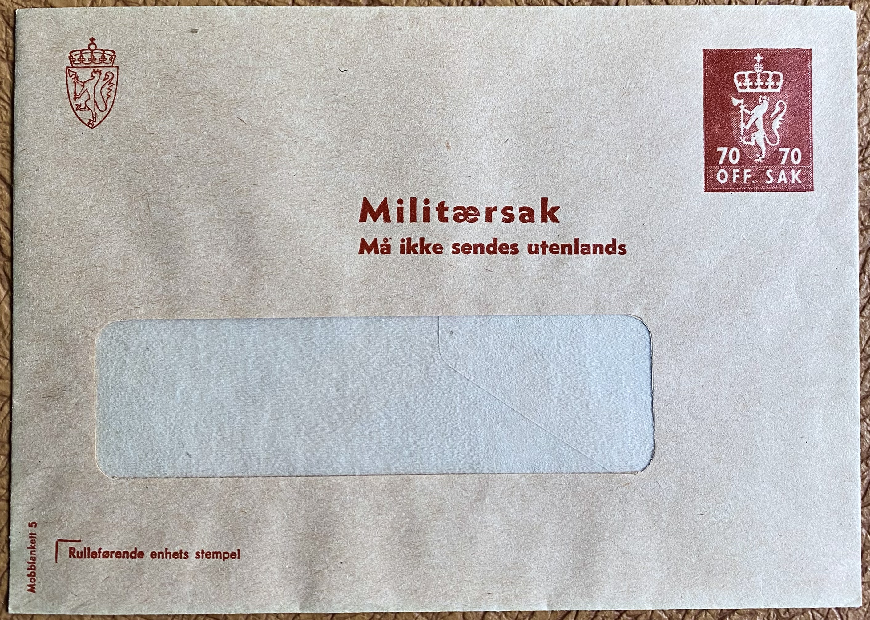 Brev helsak Militærsak Må ikke sendes utenlands