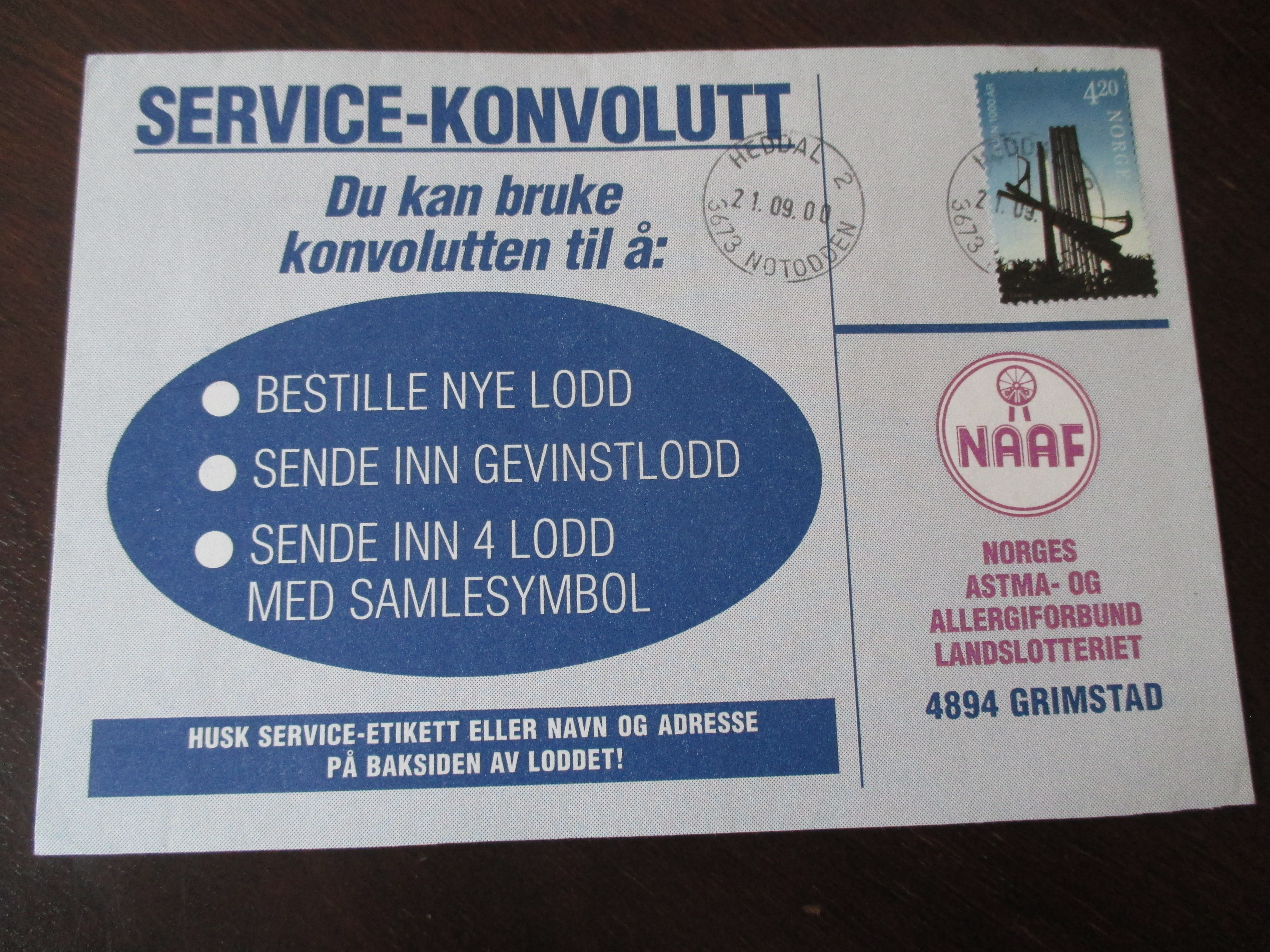 Brev st. Heddal 2 Notodden 21.09.2000. (I24N)