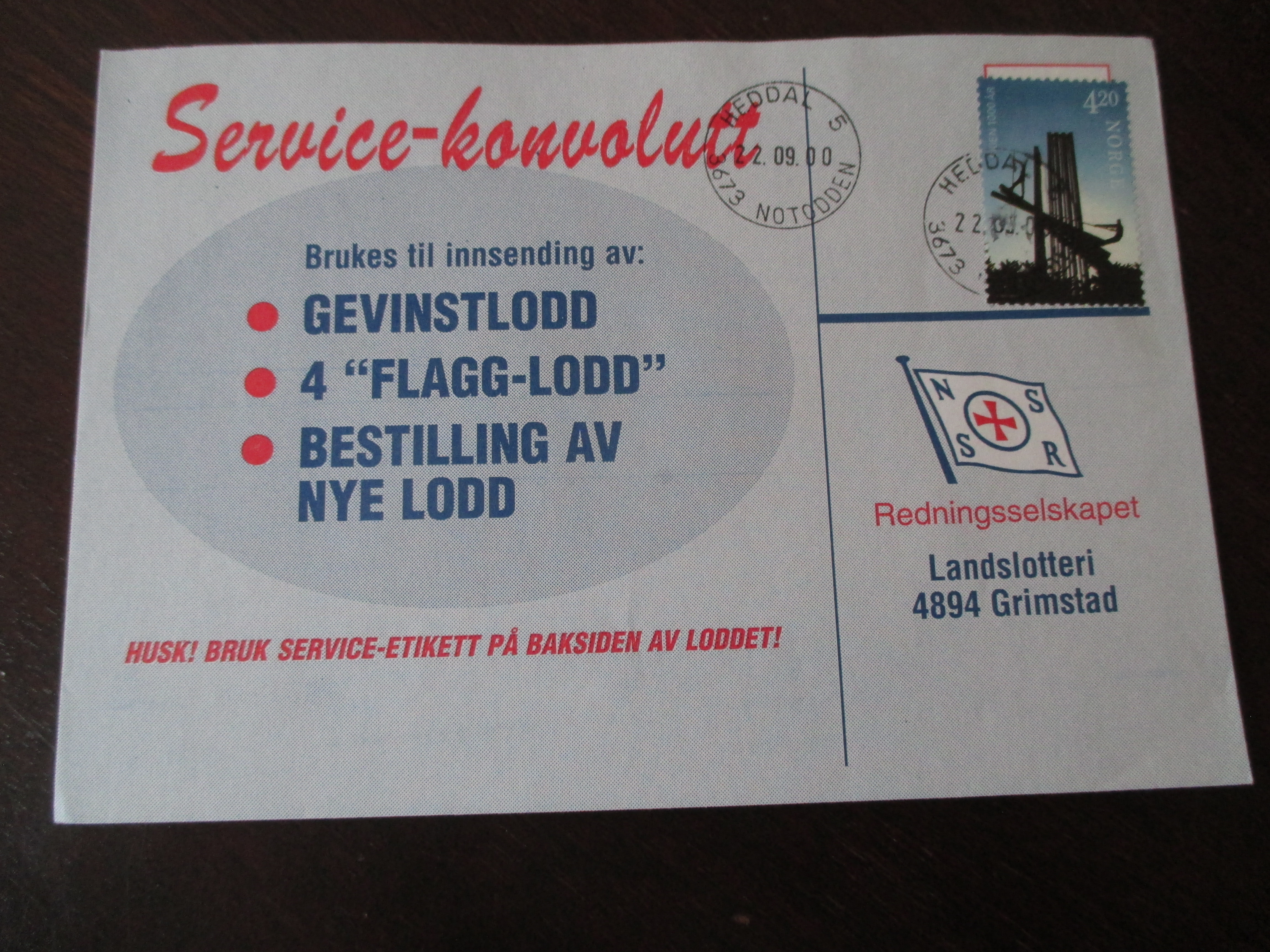 Brev st. Heddal 5 Notodden 22.09.2000. (I24N)
