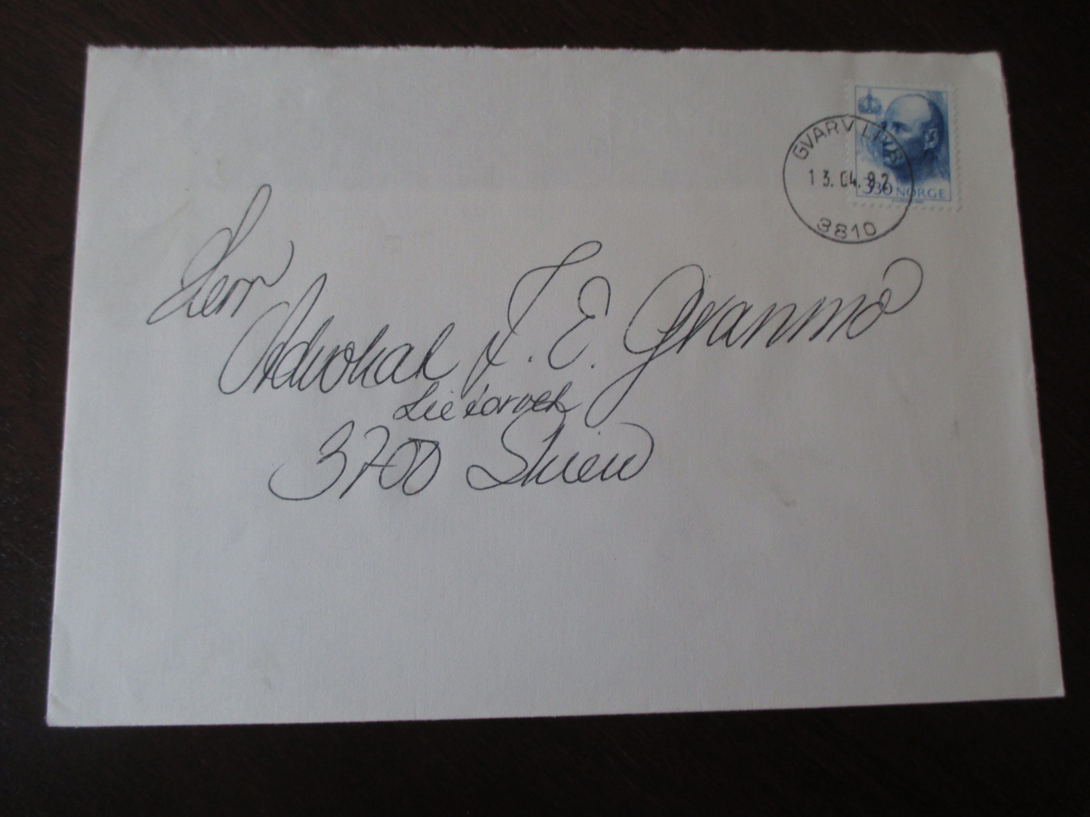 Brev st. Gvarv LP B 13.04.1992. (I24N)